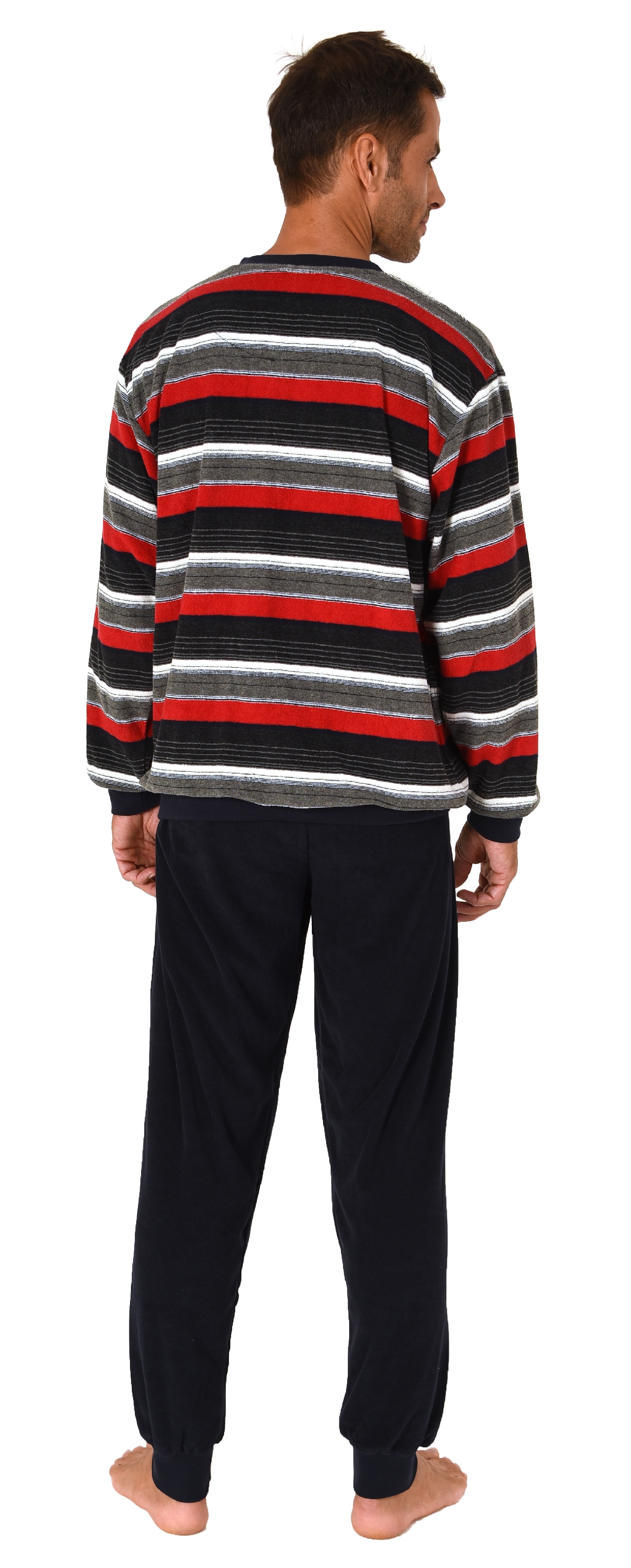 Eleganter Herren Frottee Pyjama langarm Schlafanzug mit Bündchen und Knopfleiste am Hals - 222 101 93 538 Eleganter Herren Frottee Pyjama langarm Schlafanzug mit Bündchen und Knopfleiste am Hals