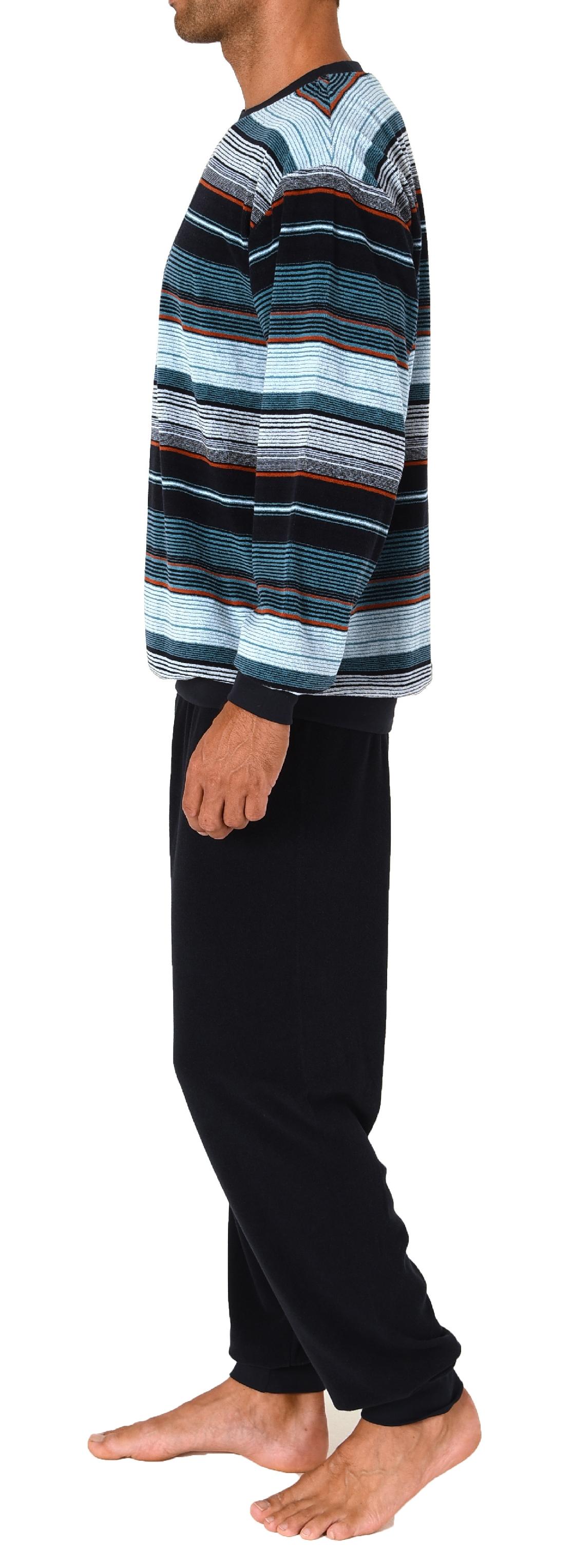 Herren Frottee Schlafanzug langarm mit Bündchen in Streifenoptik - auch in Übergrößen