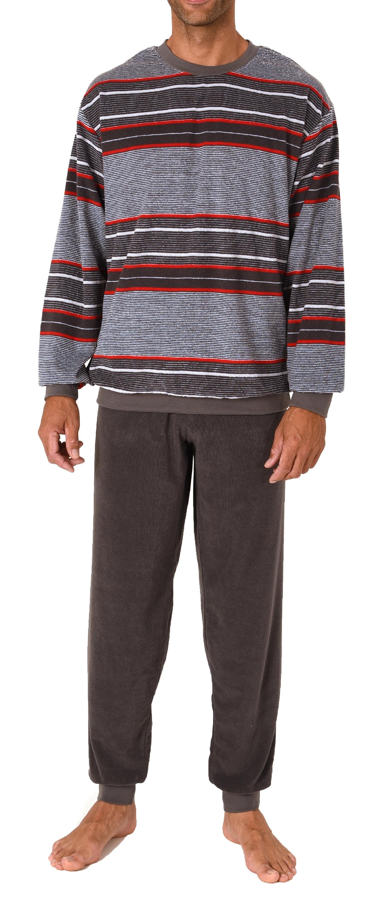 Herren Schlafanzug mit Bündchen in Frottee Qualität - auch in Übergrössen - Streifenoptik