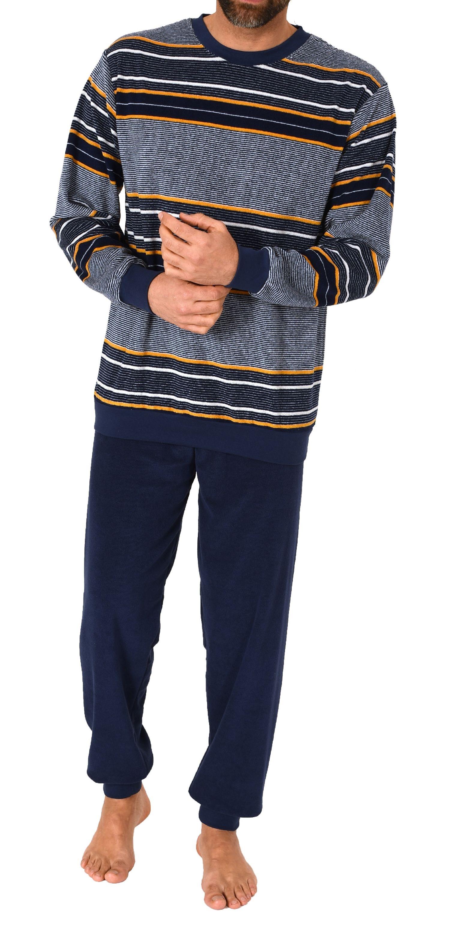 Herren Schlafanzug mit Bündchen in Frottee Qualität - auch in Übergrössen - Streifenoptik