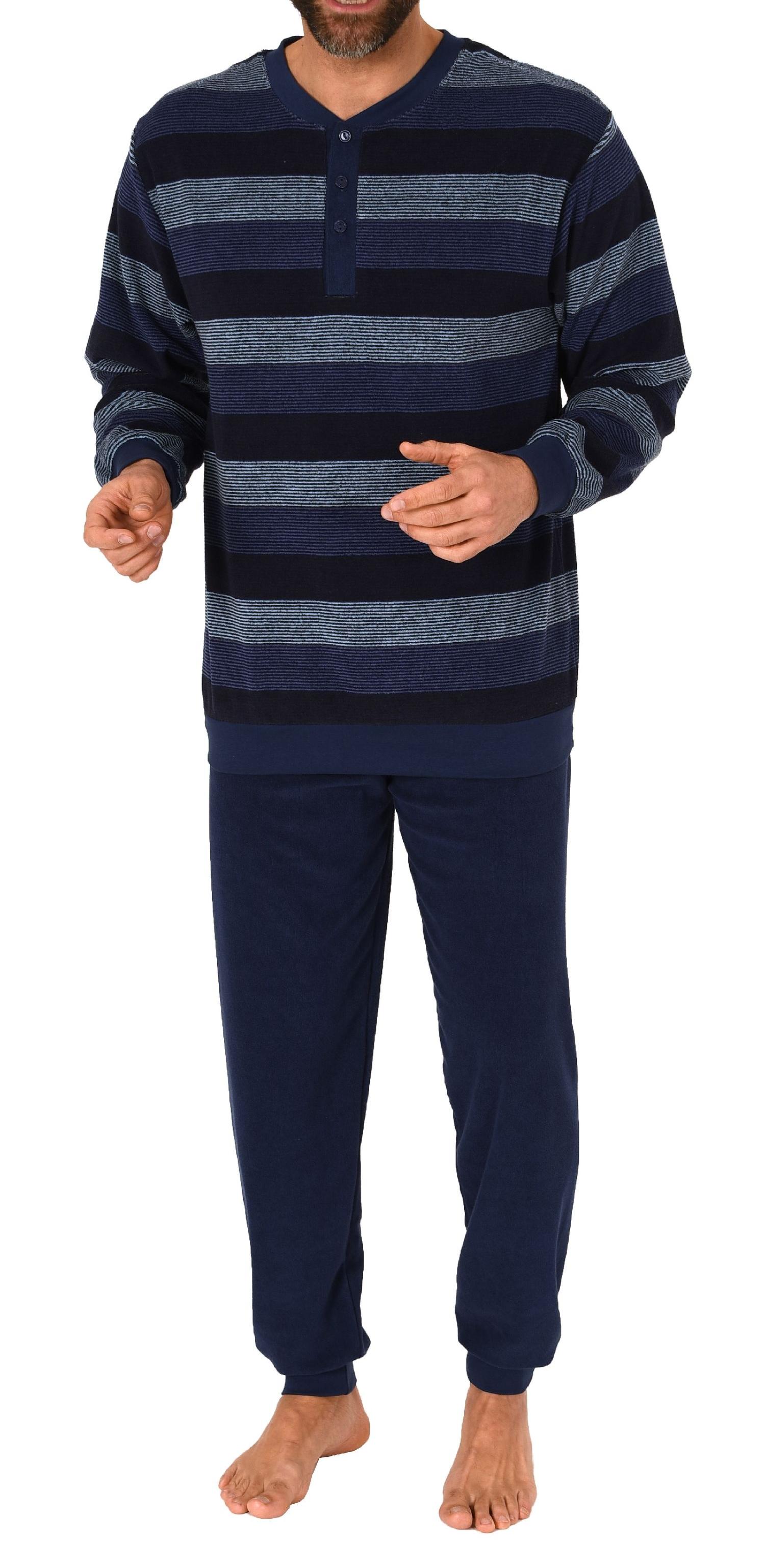Herren Frottee Schlafanzug mit Bündchen in edler Blockstreifen-Optik - auch in Übergrössen Herren Frottee Schlafanzug mit Bündchen in edler Blockstreifen-Optik - auch in Übergrössen
