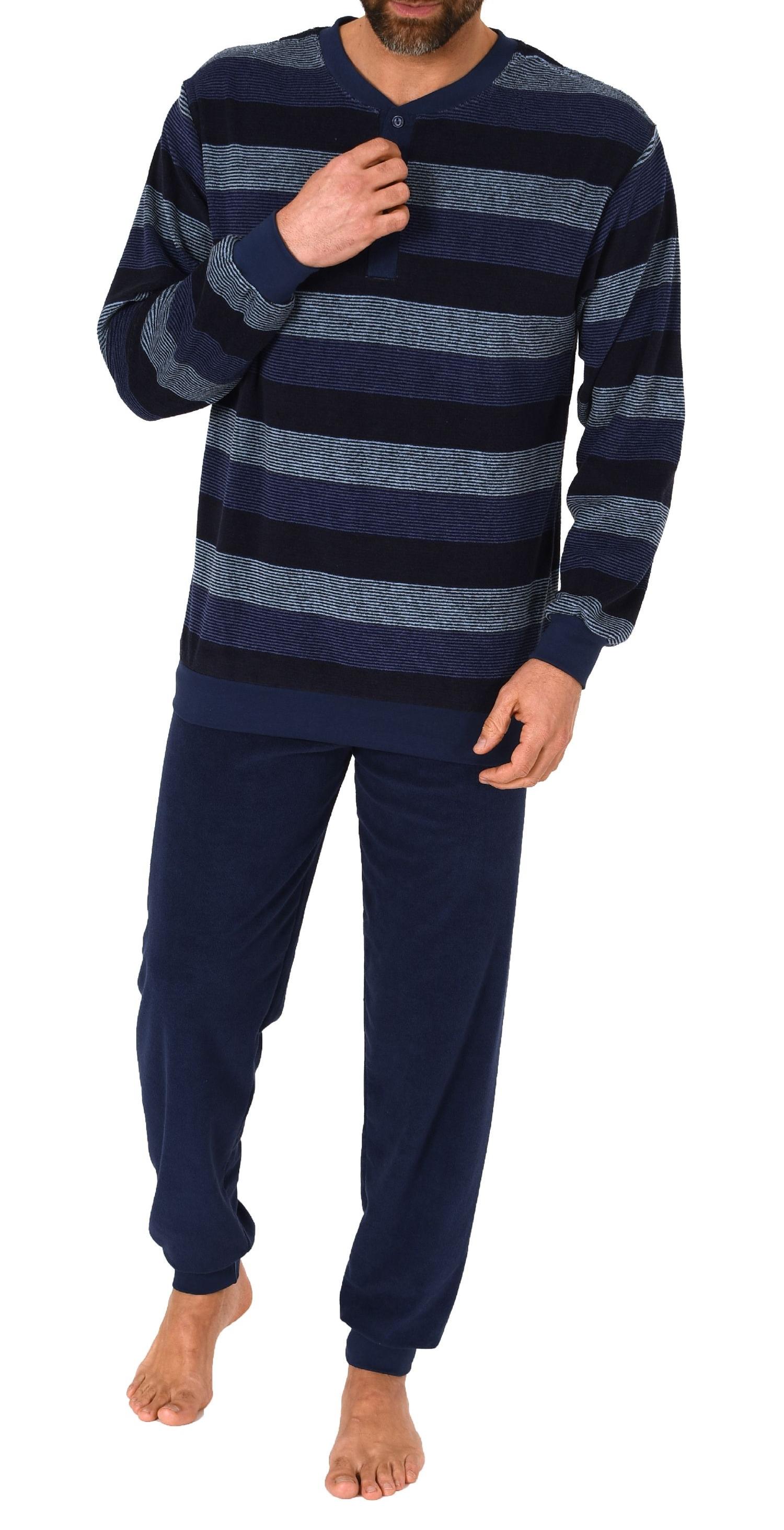 Herren Frottee Schlafanzug mit Bündchen in edler Blockstreifen-Optik - auch in Übergrössen - 222 101 93 755 Herren Frottee Schlafanzug mit Bündchen in edler Blockstreifen-Optik - auch in Übergrössen