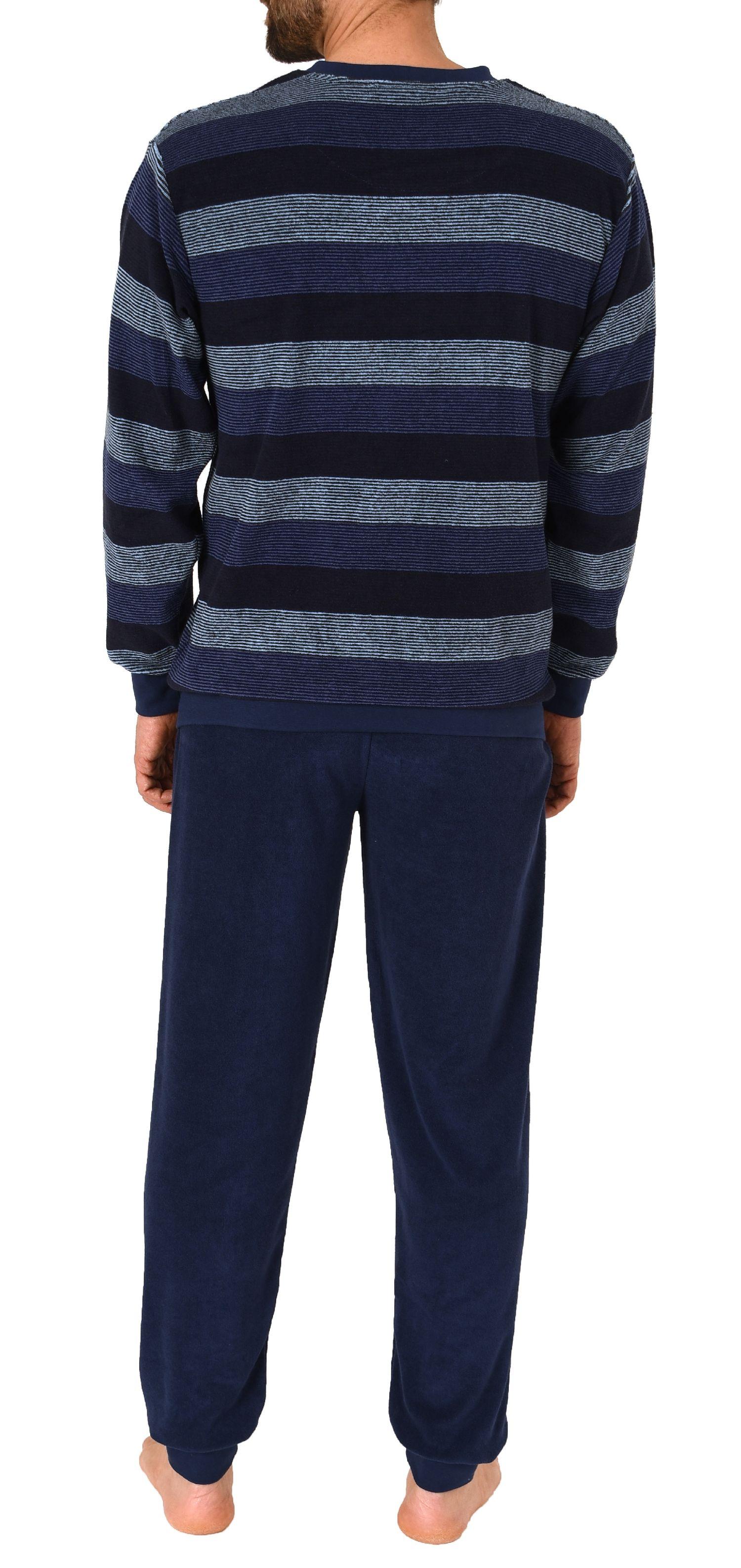 Herren Frottee Schlafanzug mit Bündchen in edler Blockstreifen-Optik - auch in Übergrössen - 222 101 93 755 Herren Frottee Schlafanzug mit Bündchen in edler Blockstreifen-Optik - auch in Übergrössen