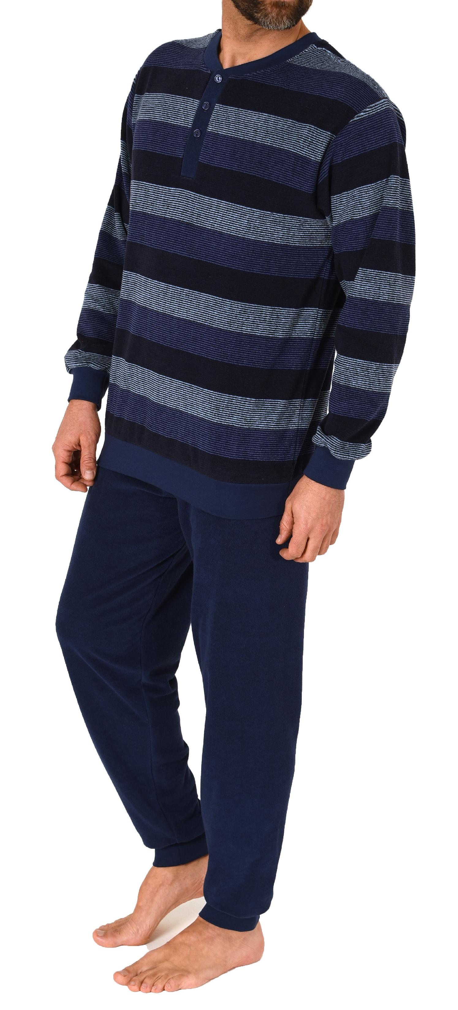 Herren Frottee Schlafanzug mit Bündchen in edler Blockstreifen-Optik - auch in Übergrössen