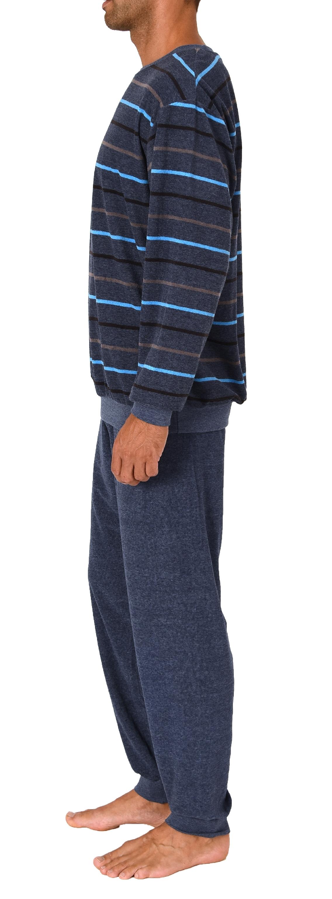 Herren Frottee Schlafanzug langarm mit Bündchen in Streifenoptik - auch in Übergrößen