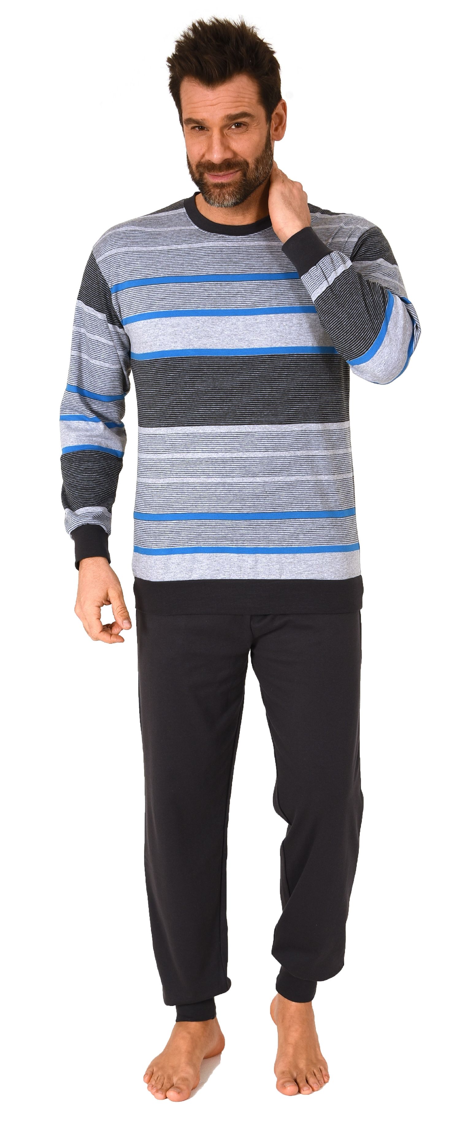 Herren Schlafanzug langarm Pyjama mit Bündchen in warmer Kuschel Interlock Qualität - 222 101 96 720 Herren Schlafanzug langarm Pyjama mit Bündchen in warmer Kuschel Interlock Qualität