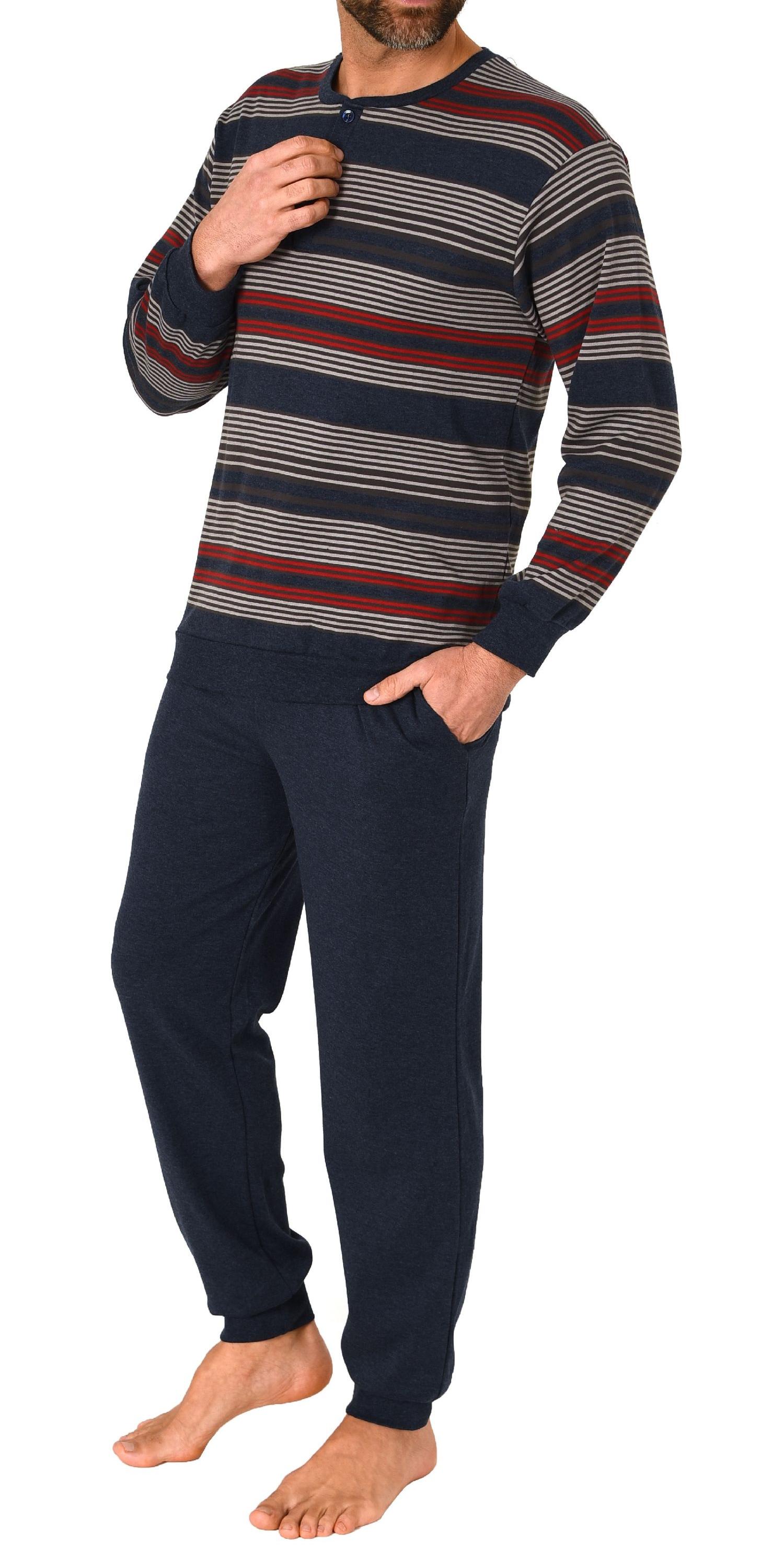 Herren langarm Schlafanzug Pyjama mit Bündchen in warmer Kuschel Interlock Qualität