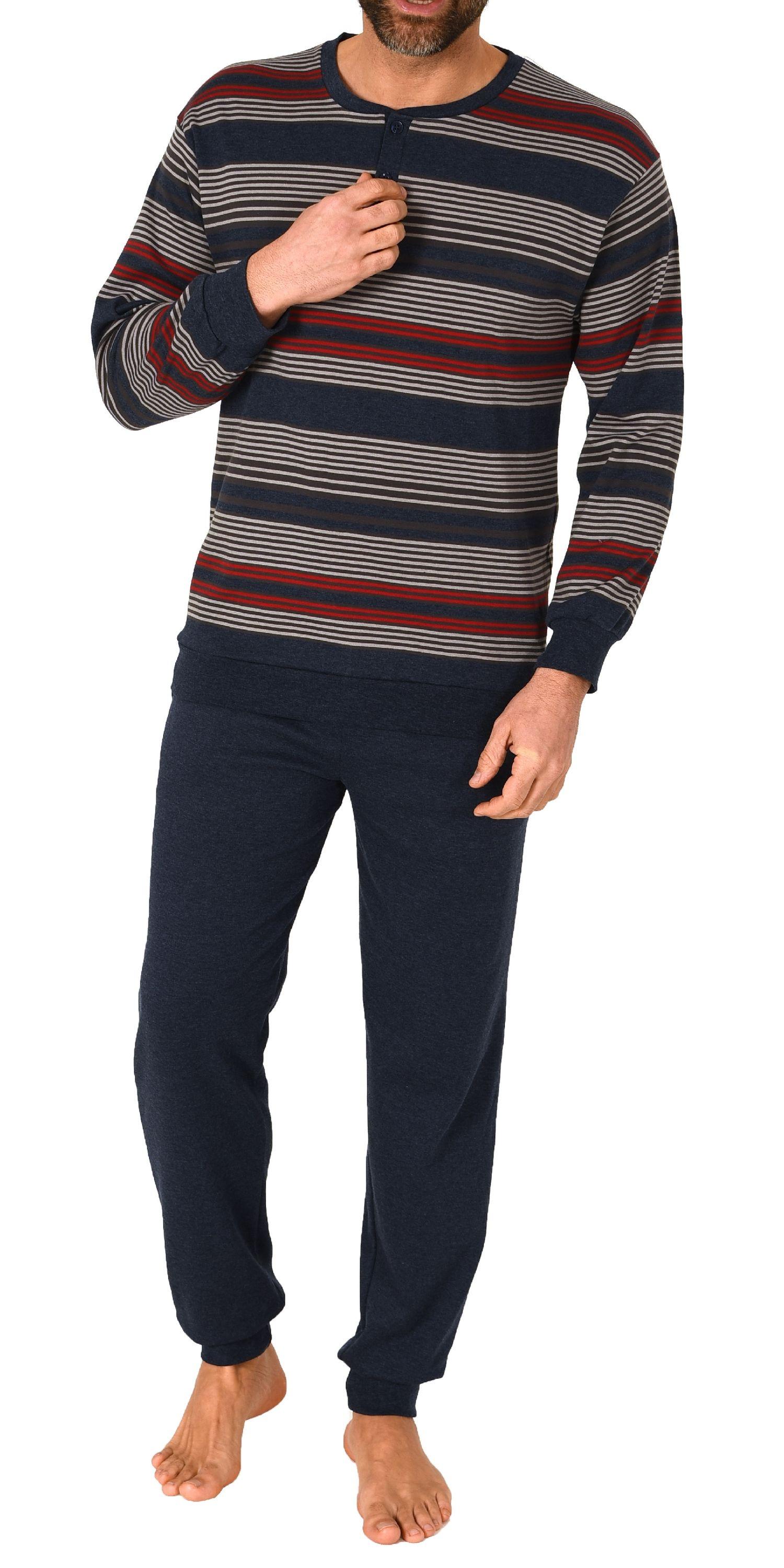 Herren langarm Schlafanzug Pyjama mit Bündchen in warmer Kuschel Interlock Qualität