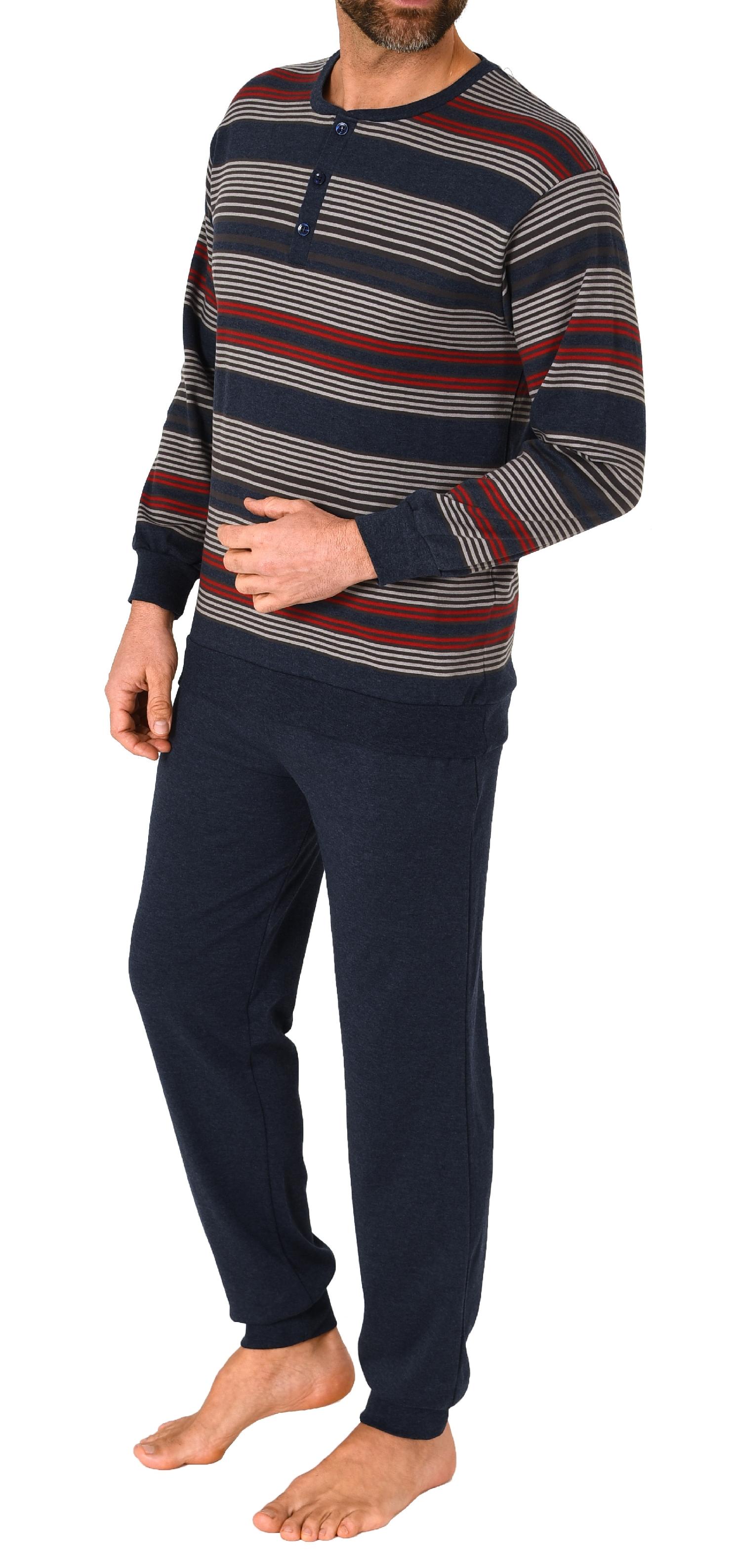 Herren langarm Schlafanzug Pyjama mit Bündchen in warmer Kuschel Interlock Qualität