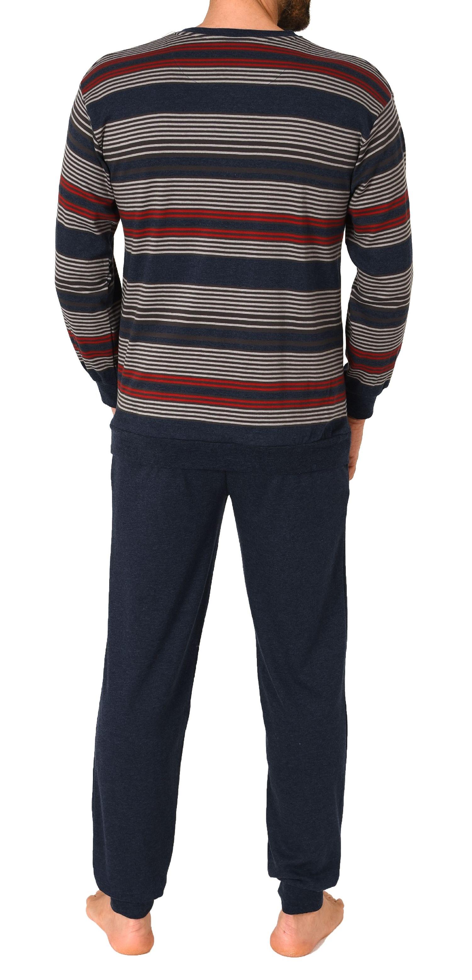 Herren langarm Schlafanzug Pyjama mit Bündchen in warmer Kuschel Interlock Qualität