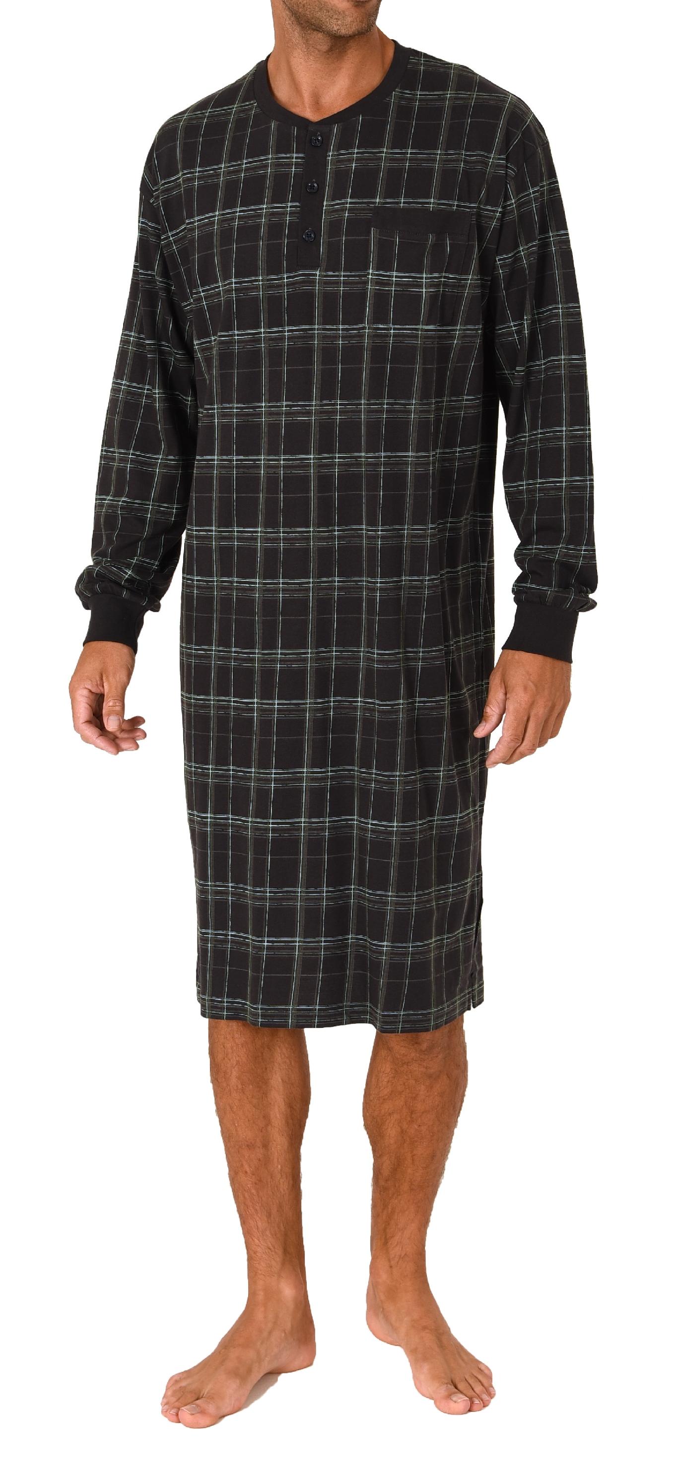 Herren Nachthemd langarm mit Bündchen in Karo Optik - auch in Übergrössen