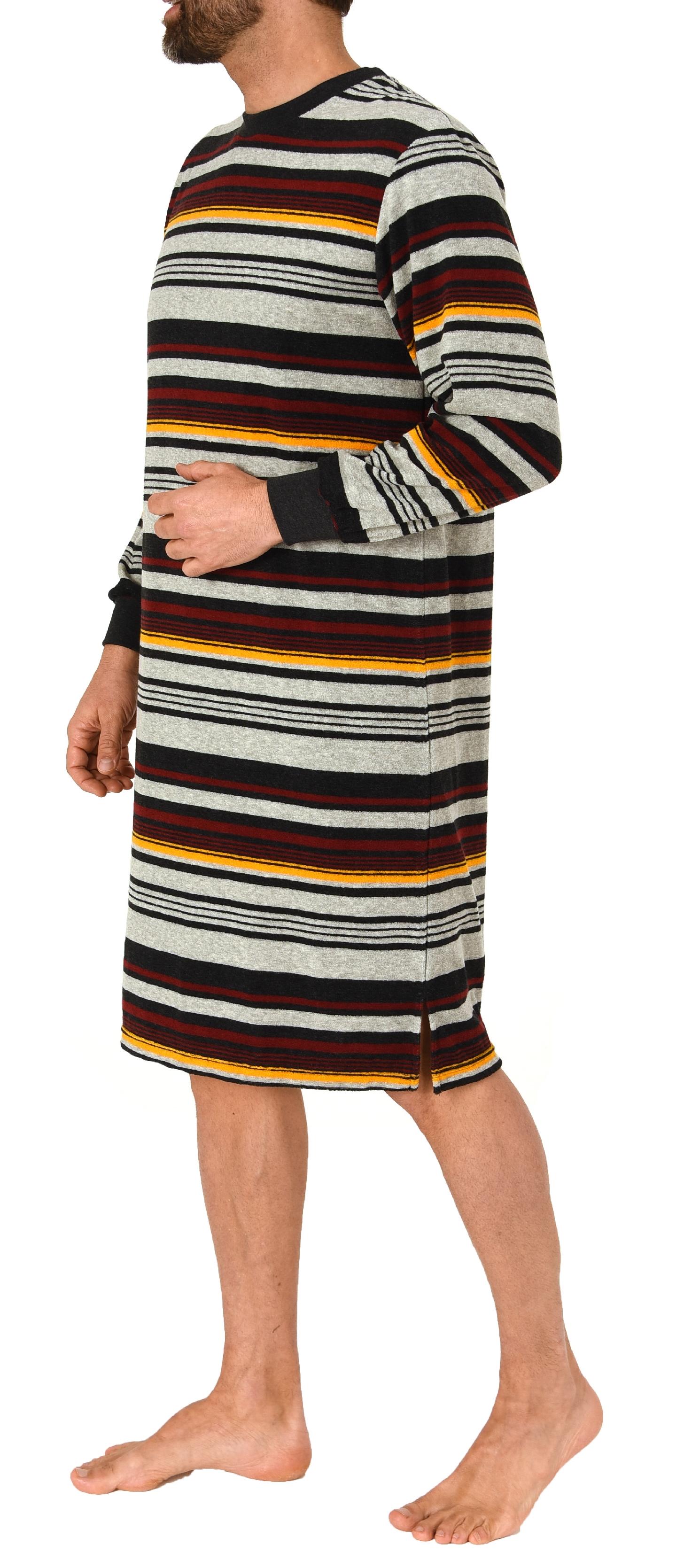 Herren Frottee Nachthemd langarm mit Bündchen in gestreifter Optik - auch in Übergrößen