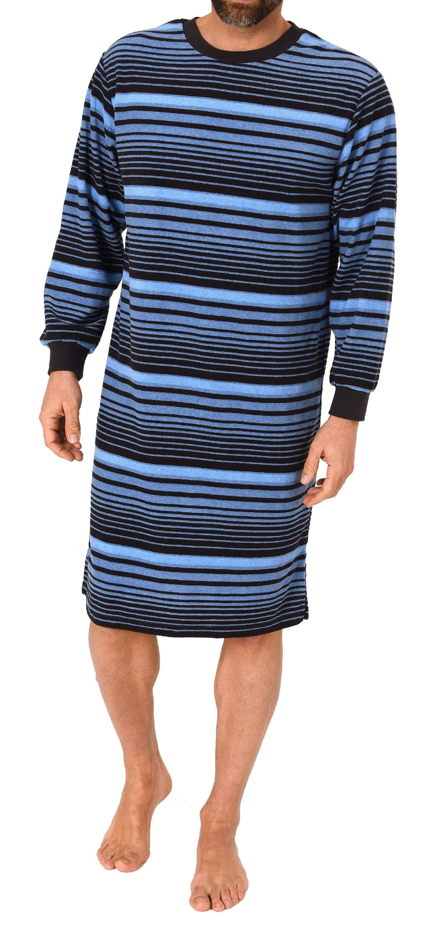 Edel aussehendes Herren Frottee Nachthemd langarm mit Bündchen -auch in Übergrössen