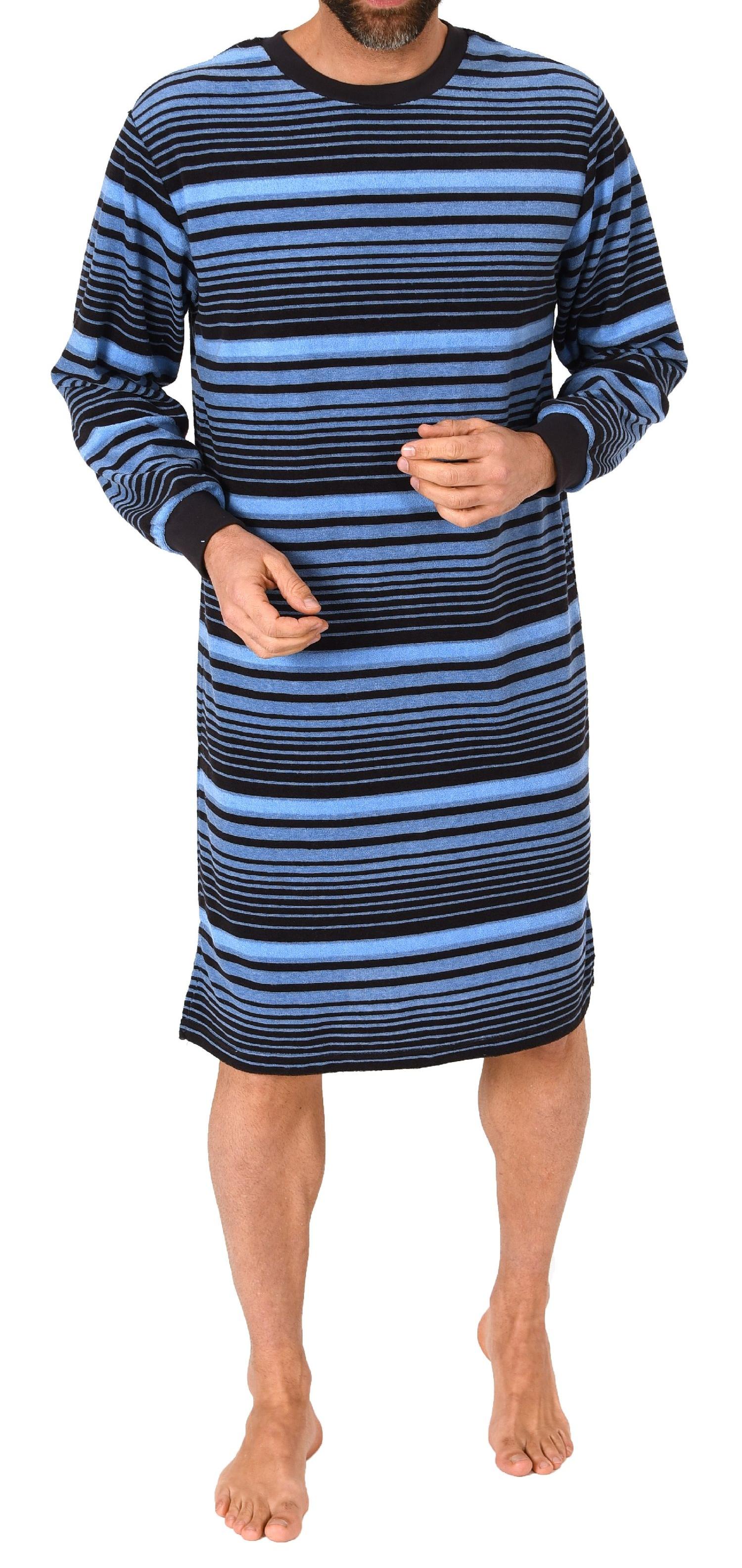 Edel aussehendes Herren Frottee Nachthemd langarm mit Bündchen -auch in Übergrössen