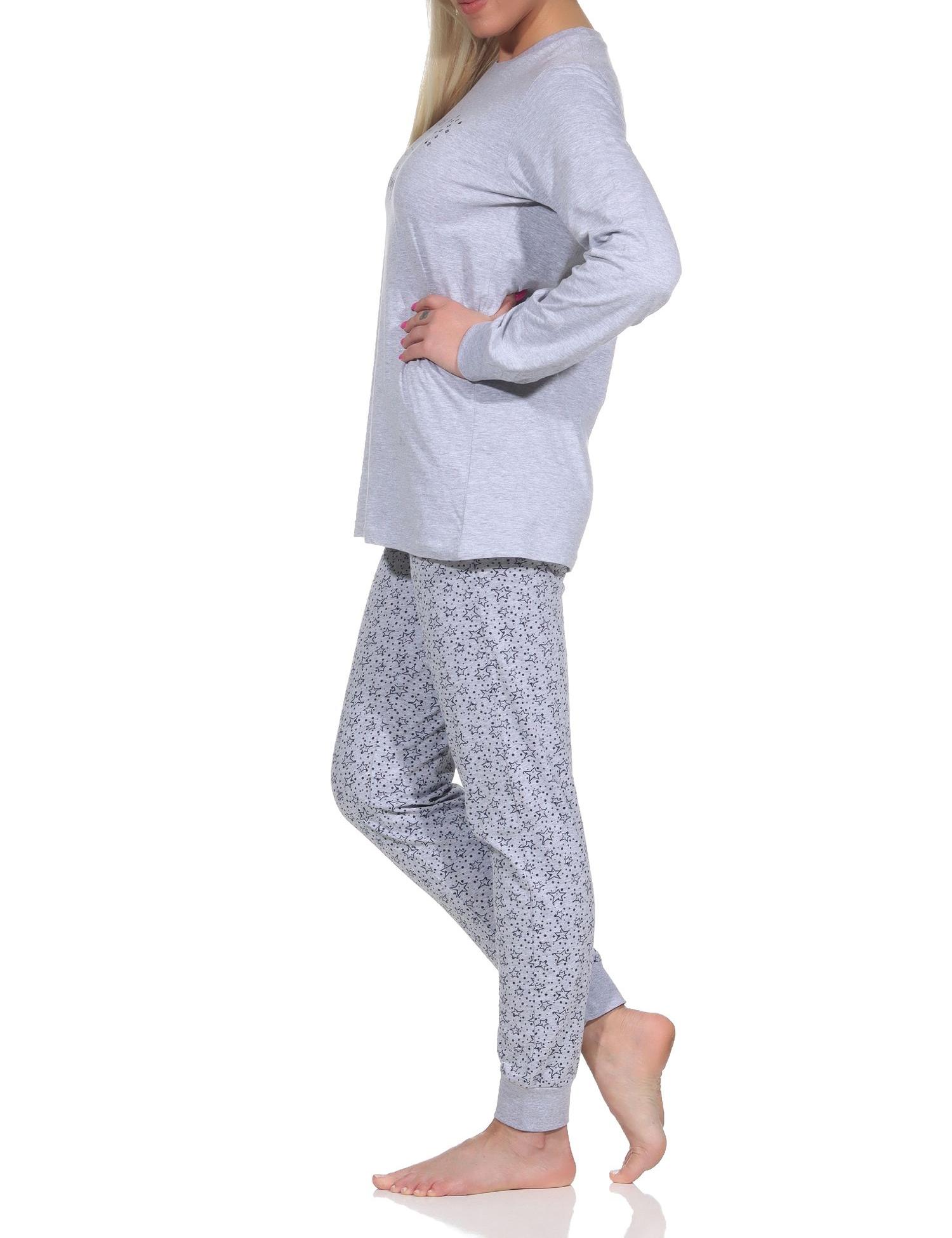 Damen Schlafanzug Pyjama langarm mit Bündchen in Sterne Optik - auch in Übergrößen