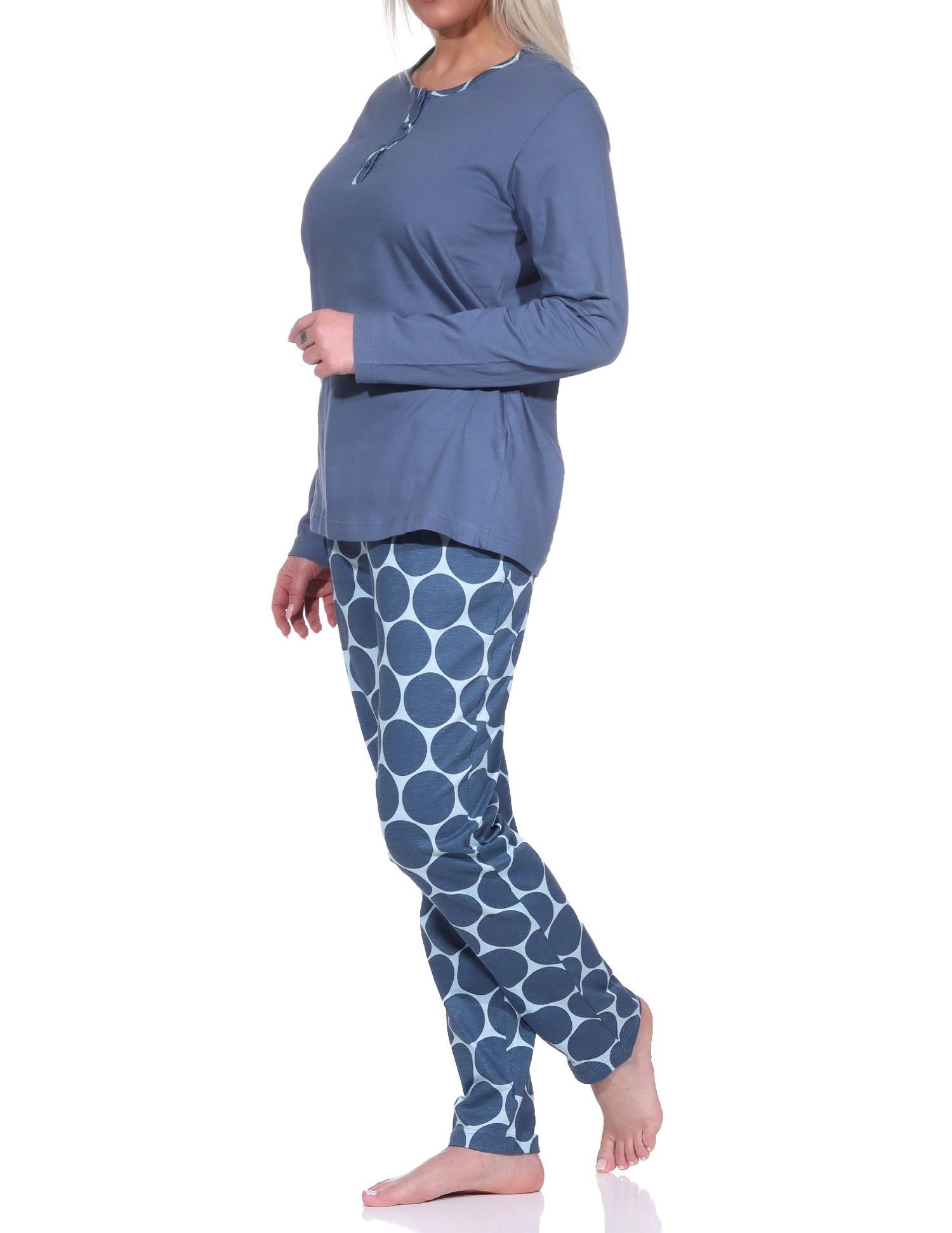 Eleganter Damen Schlafanzug langarm mit Pyjama Hose in Tupfen / Punkte Optik