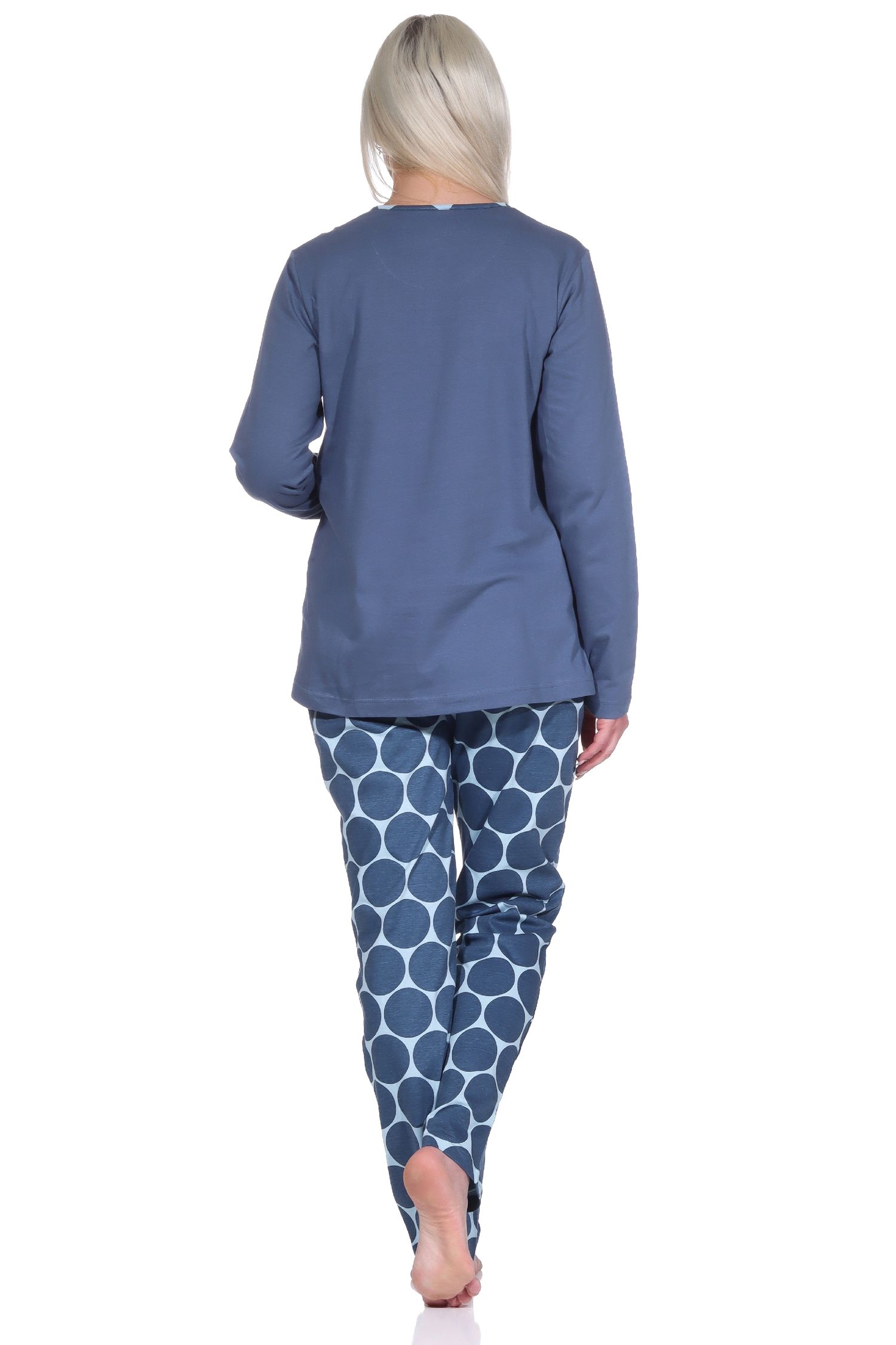 Eleganter Damen Schlafanzug langarm mit Pyjama Hose in Tupfen / Punkte Optik