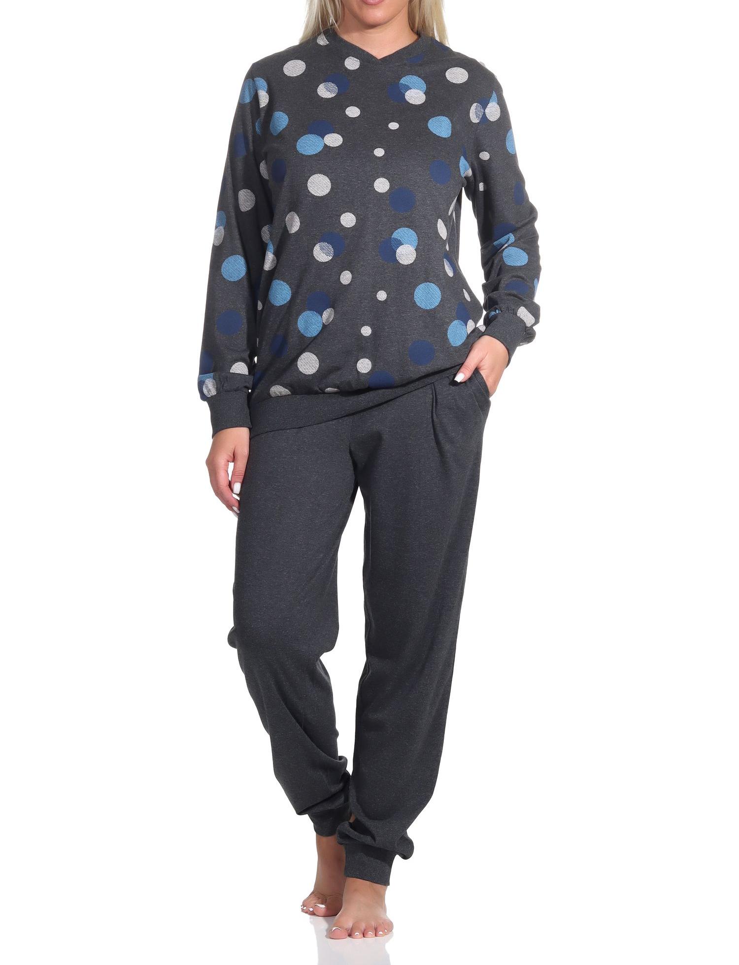 Damen Schlafanzug mit Bündchen in eleganter Tupfen / Punkte Optik - auch in Übergrössen