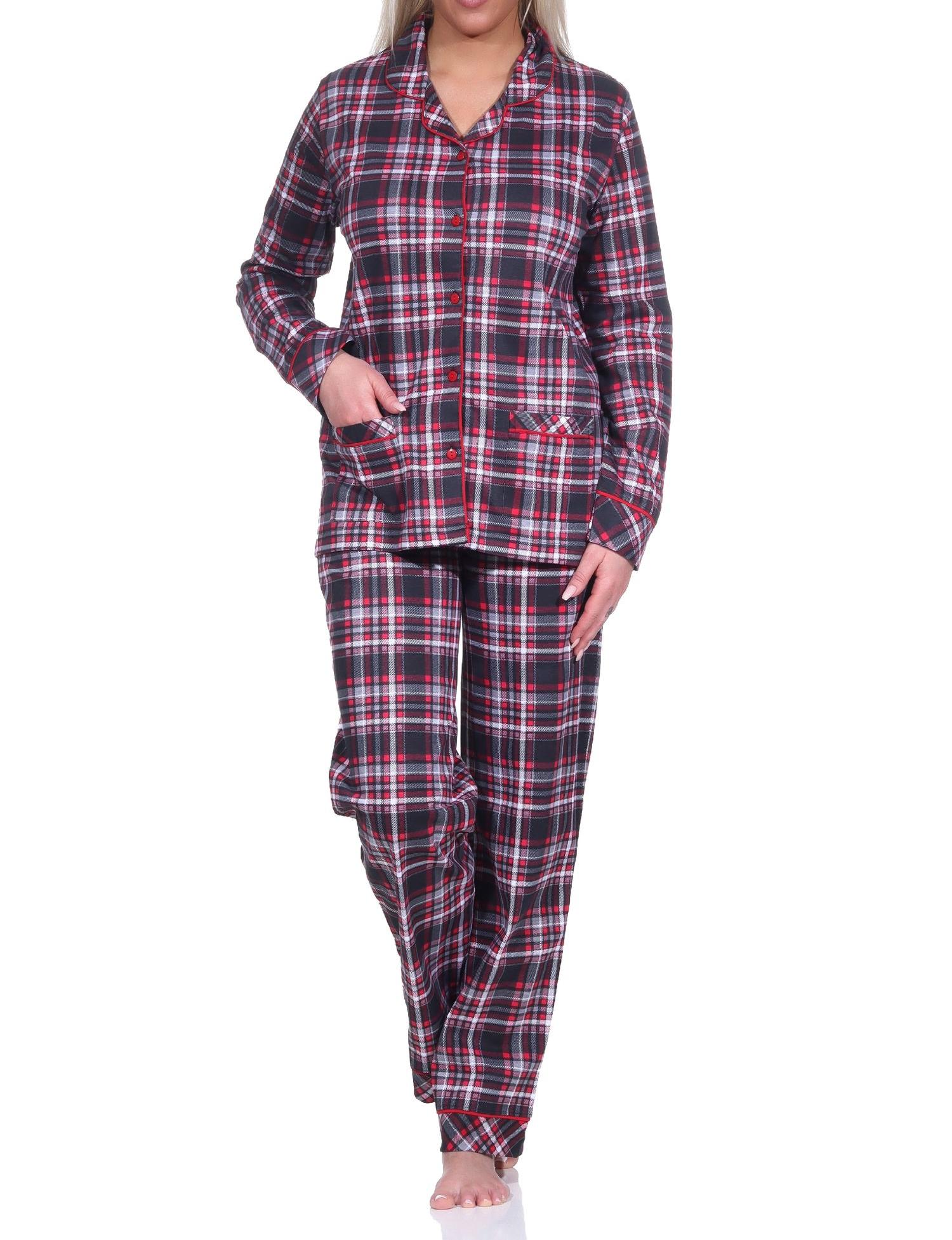 Damen Pyjama in Karo Optik zum durchknöpfen in Single Jersey Qualität - auch in Übergrößen