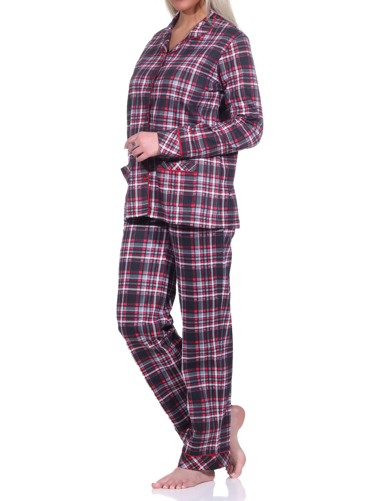 Damen Pyjama in Karo Optik zum durchknöpfen in Single Jersey Qualität - auch in Übergrößen