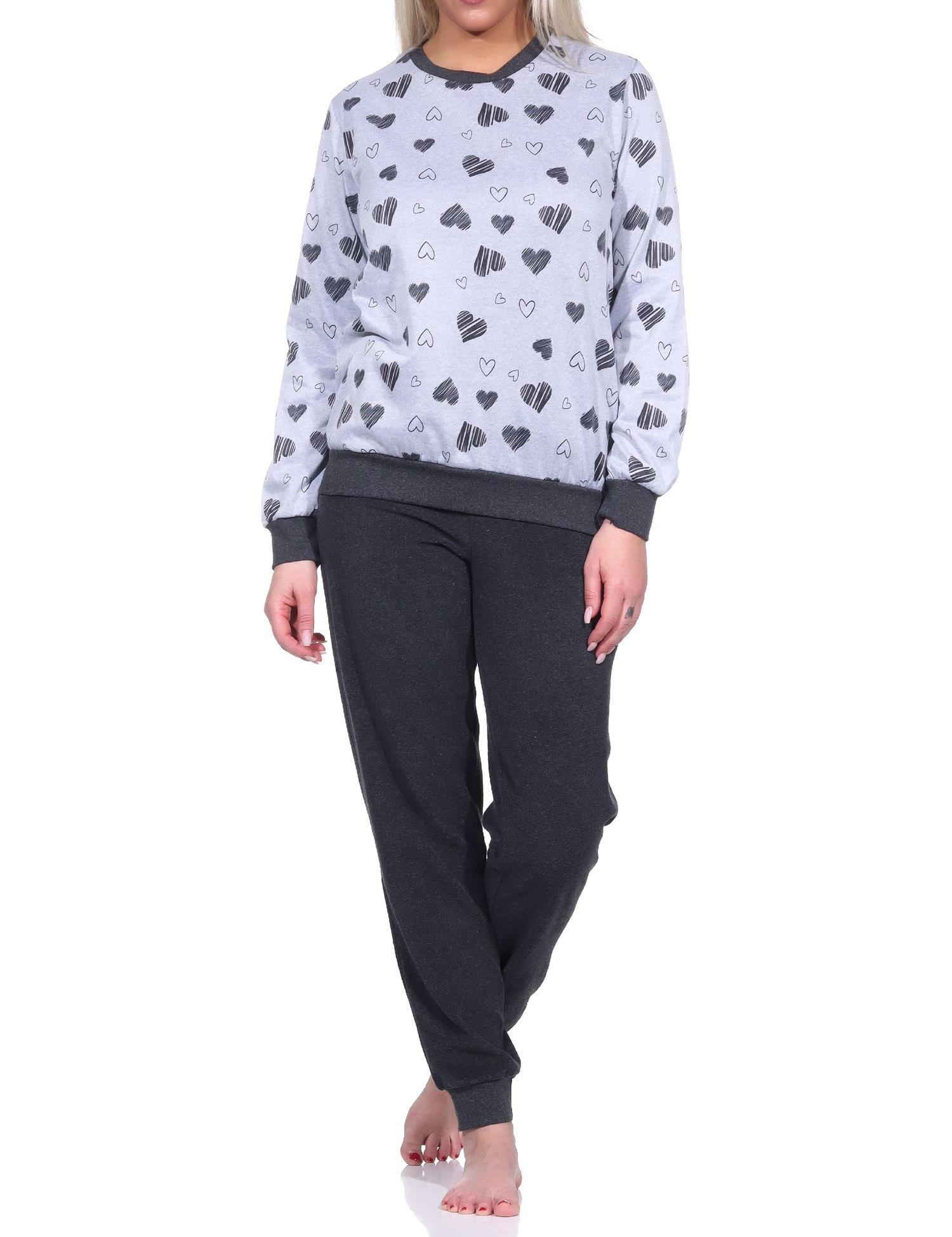 Damen Frottee Schlafanzug mit Bündchen Pyjama in toller Herz Optik - auch in Übergrößen Damen Frottee Schlafanzug mit Bündchen Pyjama in toller Herz Optik - auch in Übergrößen