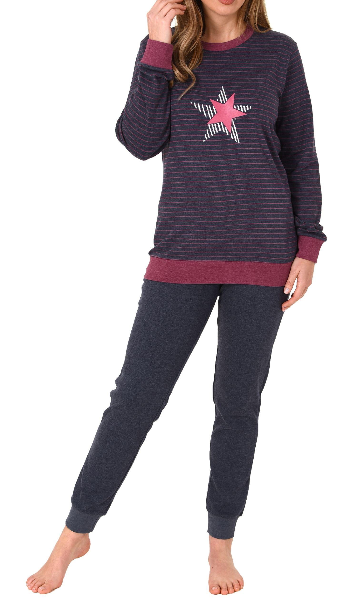 Damen Frottee Pyjama mit Bündchen in Streifenoptik und Sternenmotiv - auch in Übergrössen Damen Frottee Pyjama mit Bündchen in Streifenoptik und Sternenmotiv - auch in Übergrössen