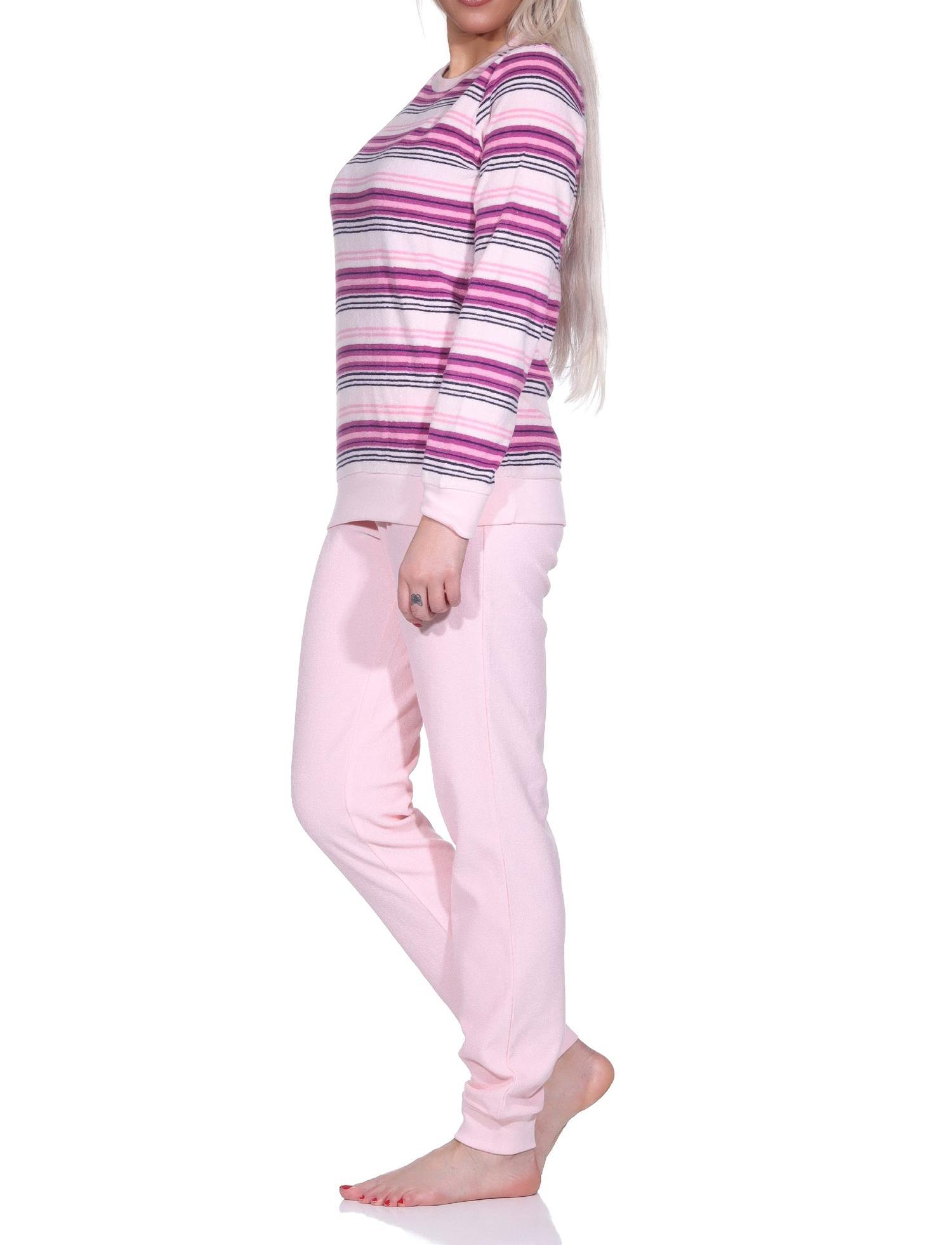 Damen Kuschel Frottee Schlafanzug mit Bündchen - Streifenoptik - auch in Übergrößen - 222 201 93 984 Damen Kuschel Frottee Schlafanzug mit Bündchen - Streifenoptik - auch in Übergrößen