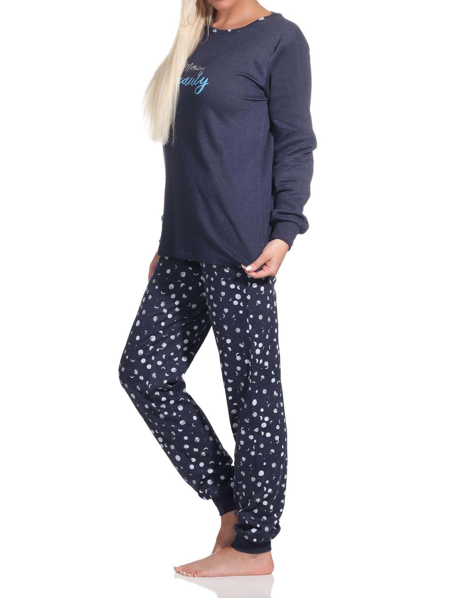 Damen Schlafanzug lang mit Bündchen in Kuschel Interlock Qualität in Tupfen - Punkte Optik