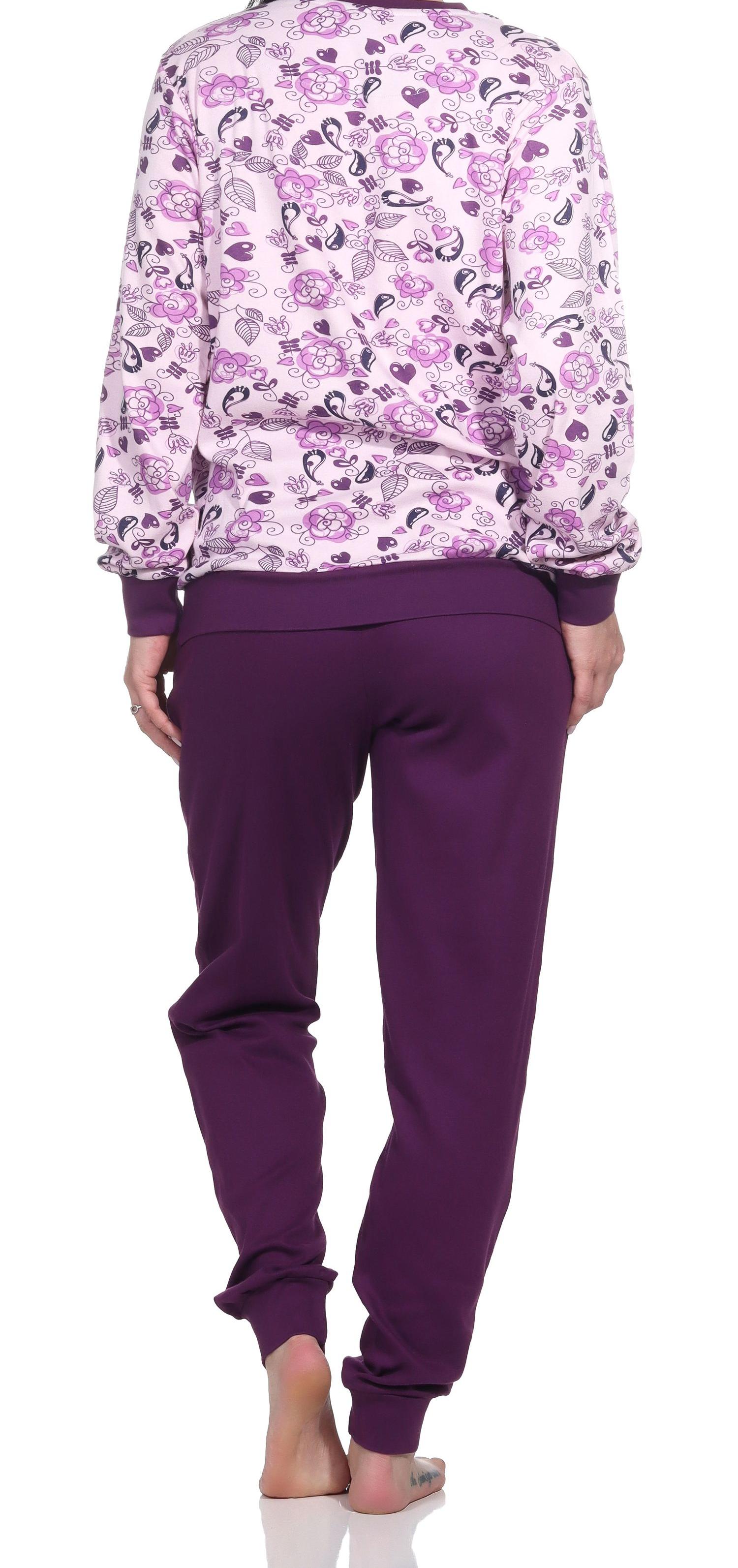 Edler Damen Interlock Schlafanzug Pyjama lang mit Bündchen - auch in Übergrößen