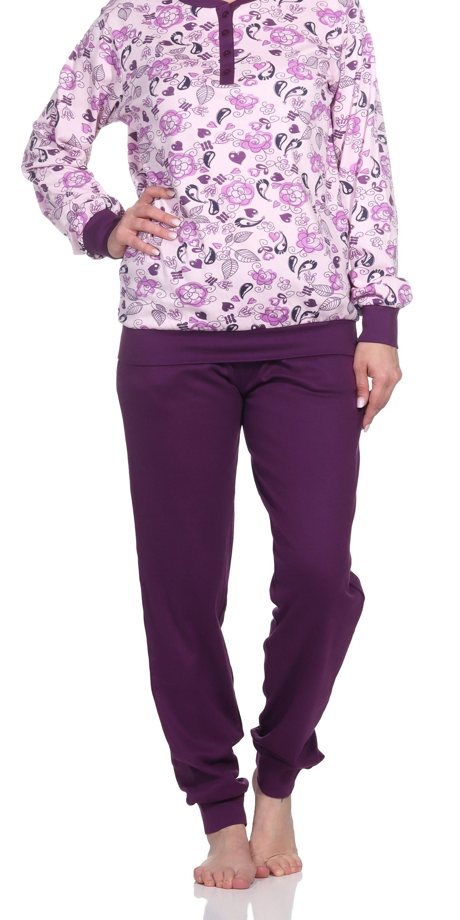 Edler Damen Interlock Schlafanzug Pyjama lang mit Bündchen - auch in Übergrößen