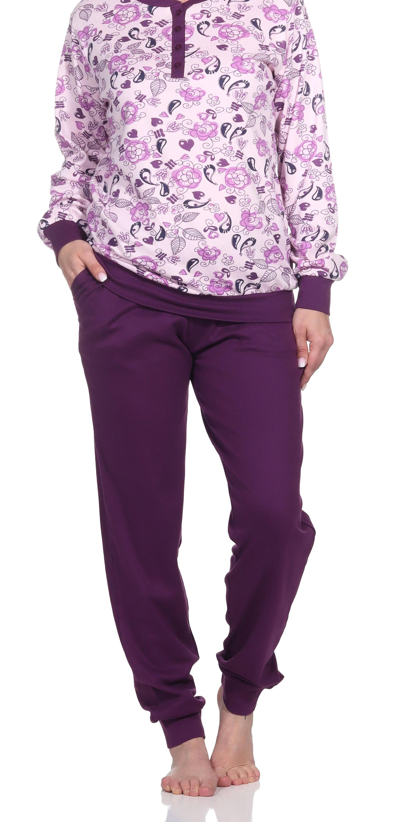 Edler Damen Interlock Schlafanzug Pyjama lang mit Bündchen - auch in Übergrößen