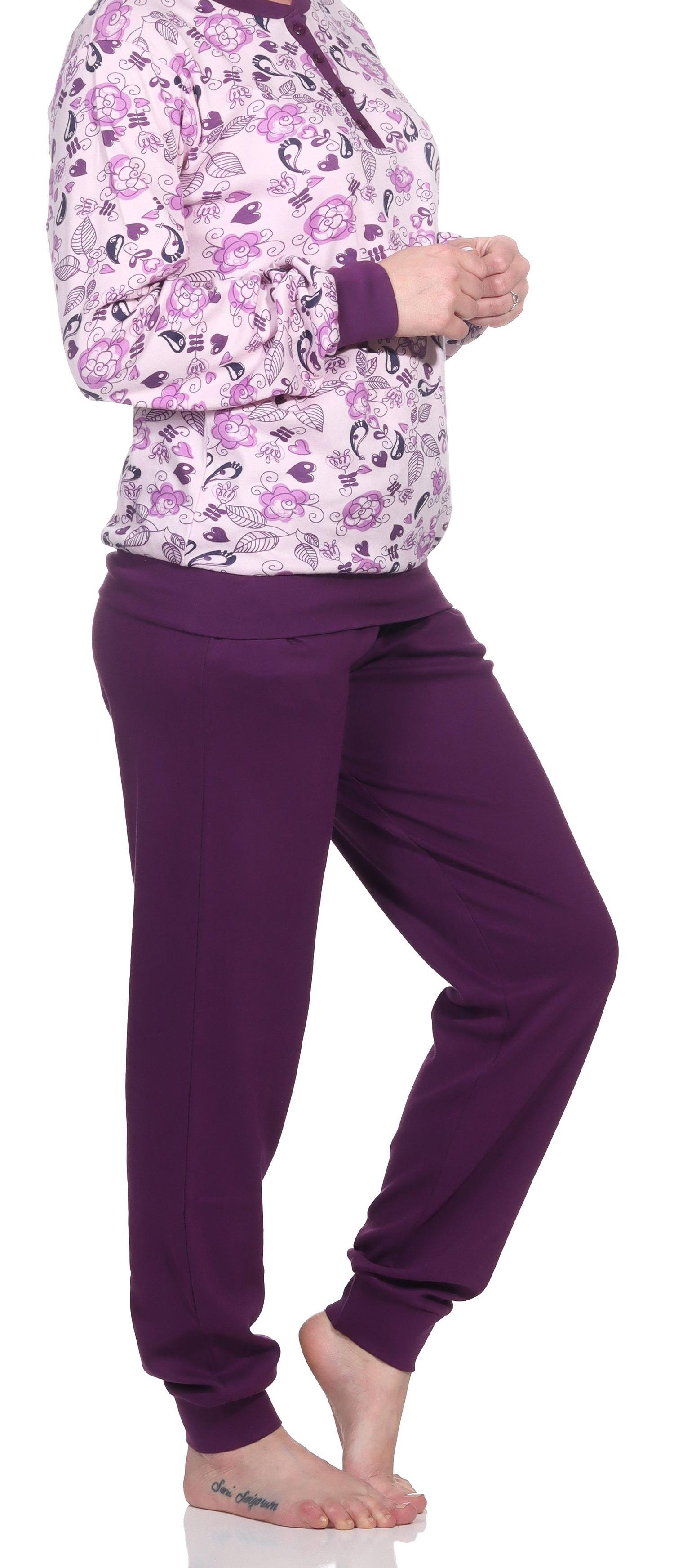 Edler Damen Interlock Schlafanzug Pyjama lang mit Bündchen - auch in Übergrößen