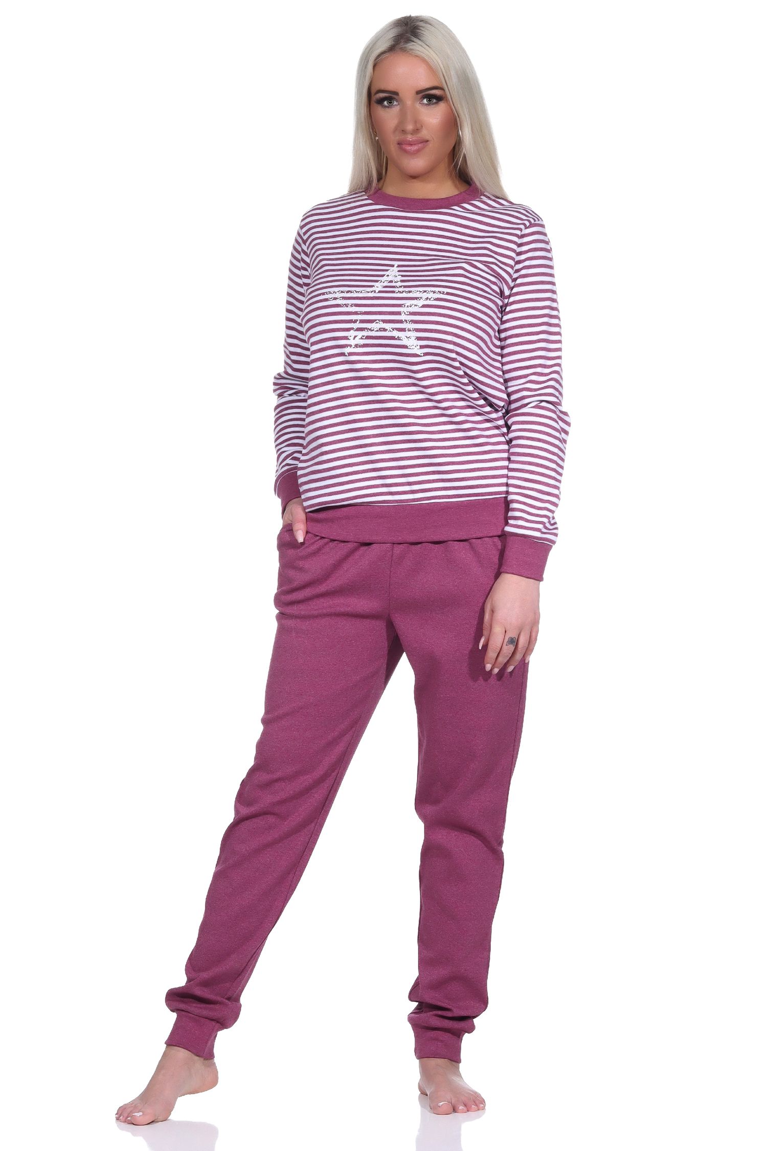 Demegimi Damen Schlafanzug | Langarm Pyjama Set | Baumwolle Nachtwäsche S-XXL