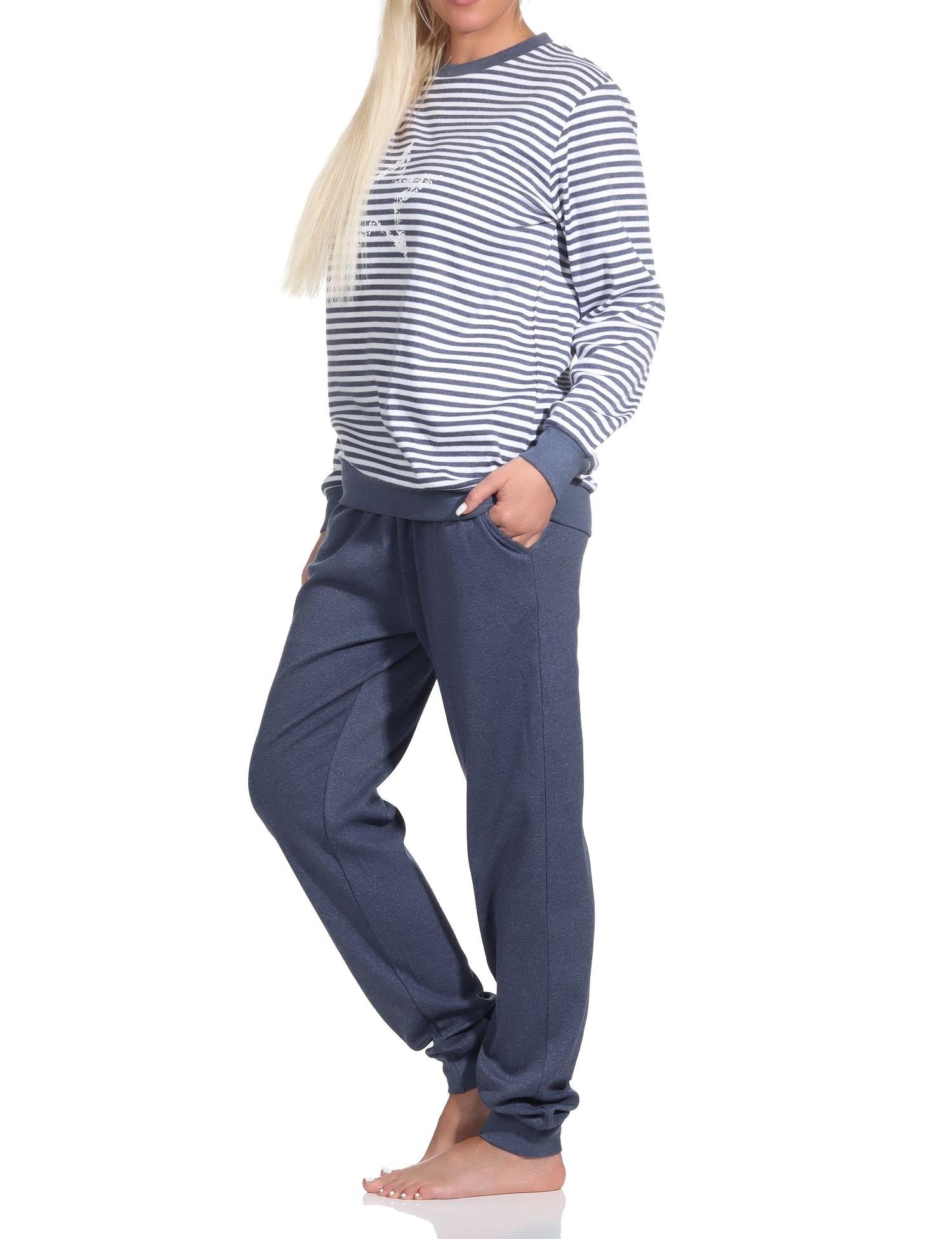 Kuscheliger Damen Schlafanzug lang mit Bündchen und Sternenmotiv - auch in Übergrößen