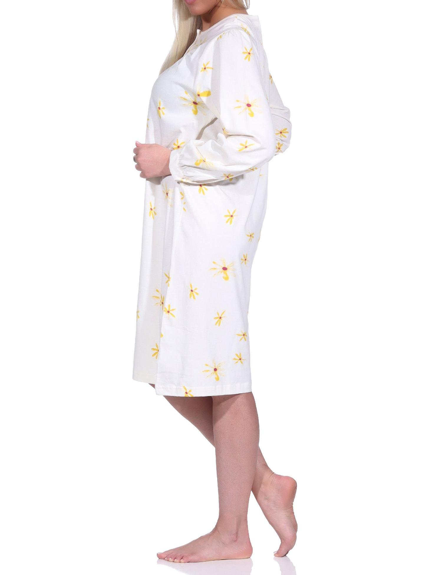 Elegantes frauliches Damen Nachthemd langarm mit 105 cm Länge, und Knopfleiste am Hals