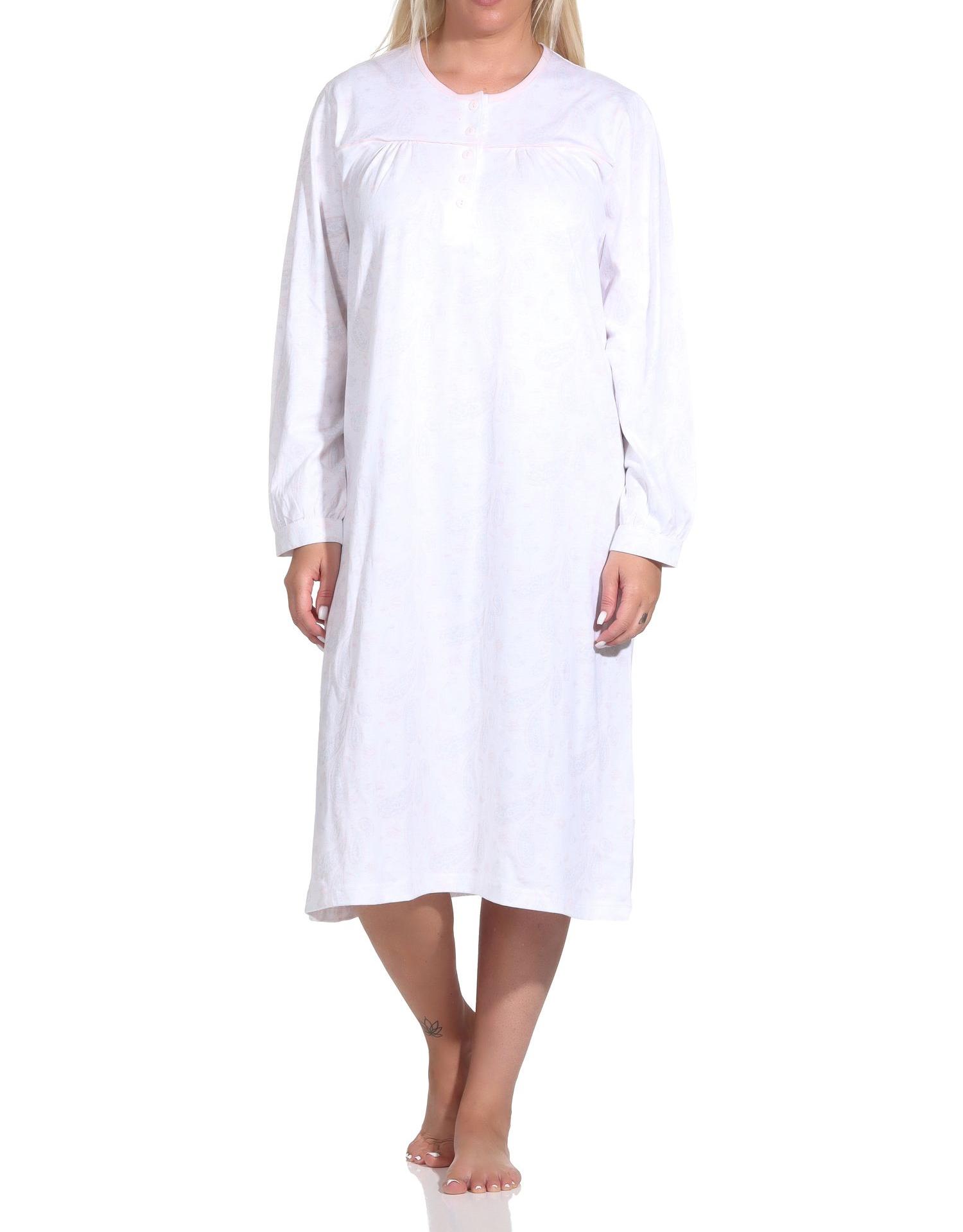 Elegantes frauliches Damen Nachthemd langarm mit Paisley Muster, Knopfleiste am Hals