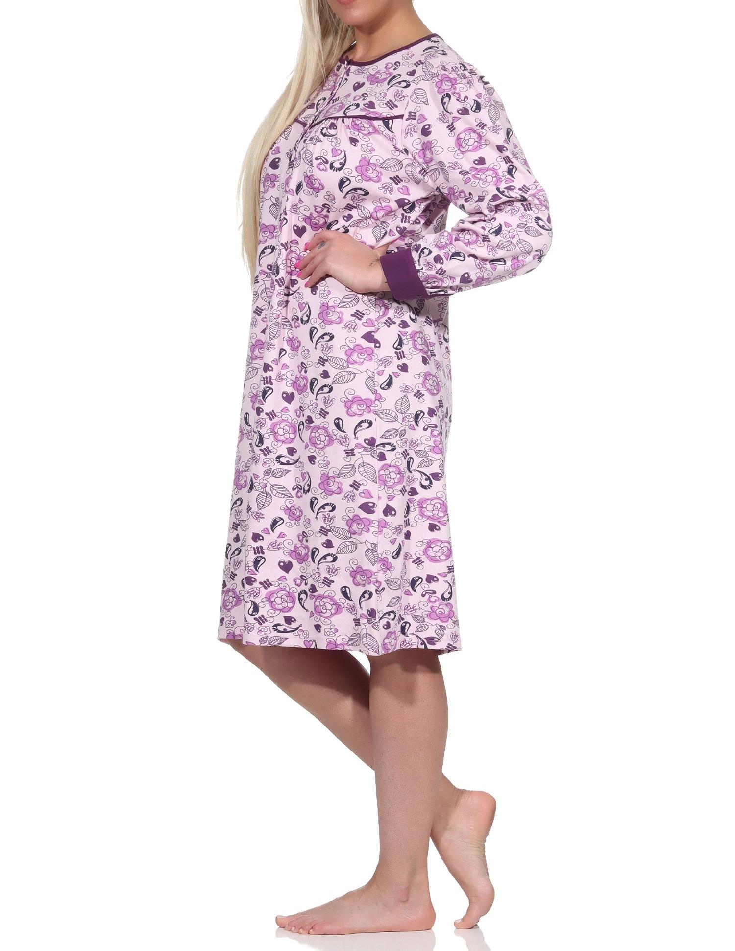 Edles Damen Nachthemd langarm in Kuschel Interlock-Qualität - auch in Übergrössen