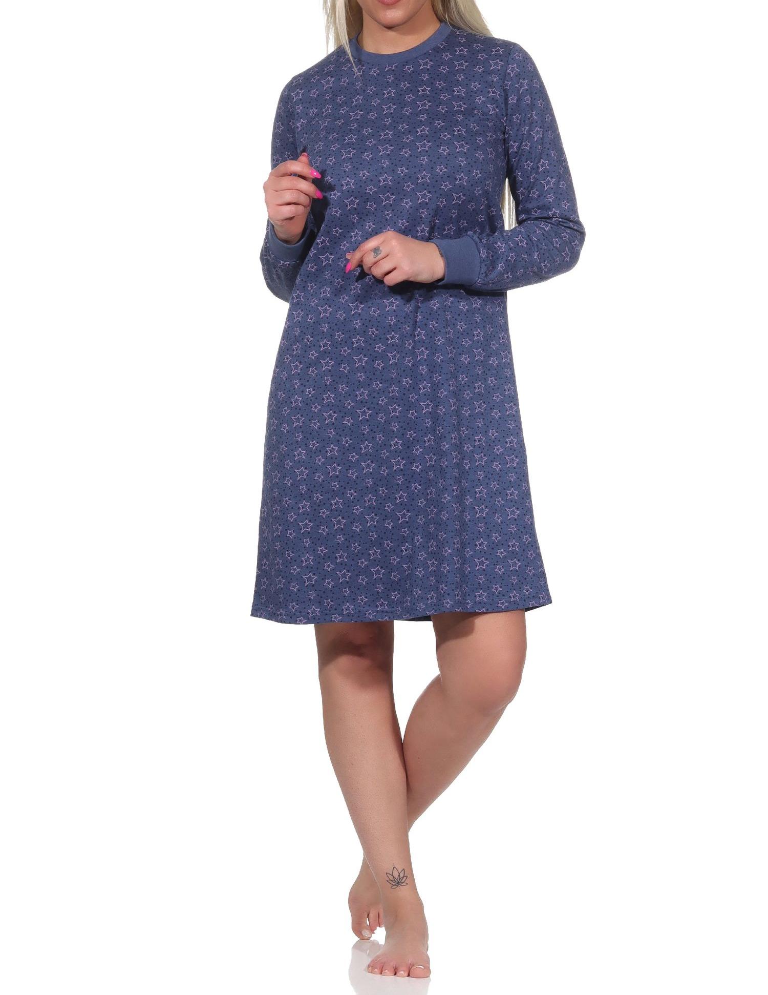 Damen Nachthemd langarm mit Bündchen in Sterne Optik - auch in Übergrößen