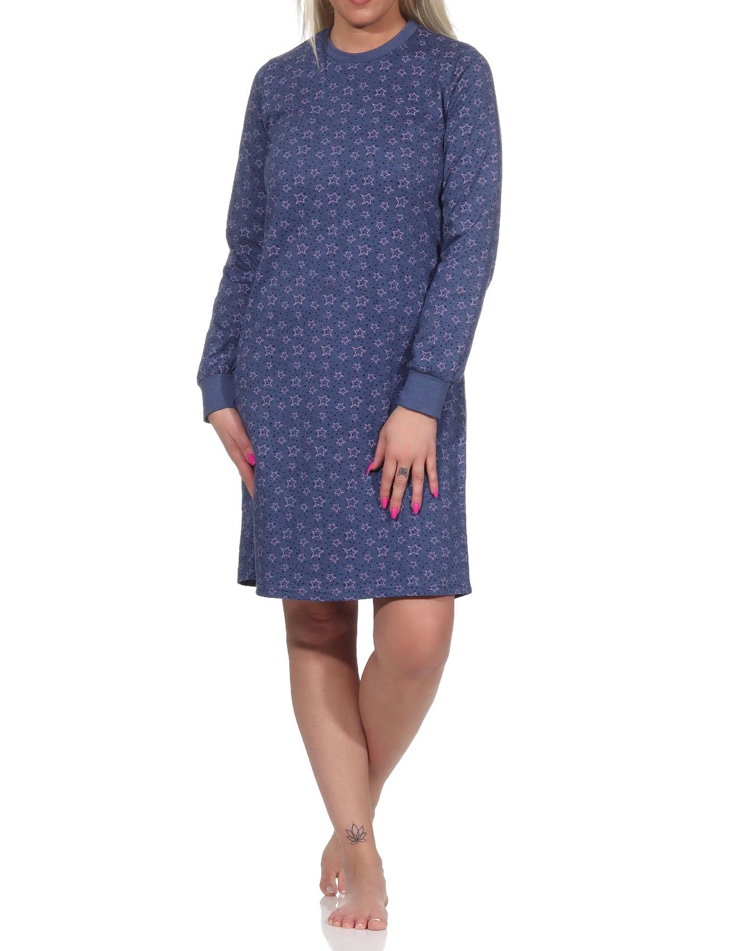 Damen Nachthemd langarm mit Bündchen in Sterne Optik - auch in Übergrößen