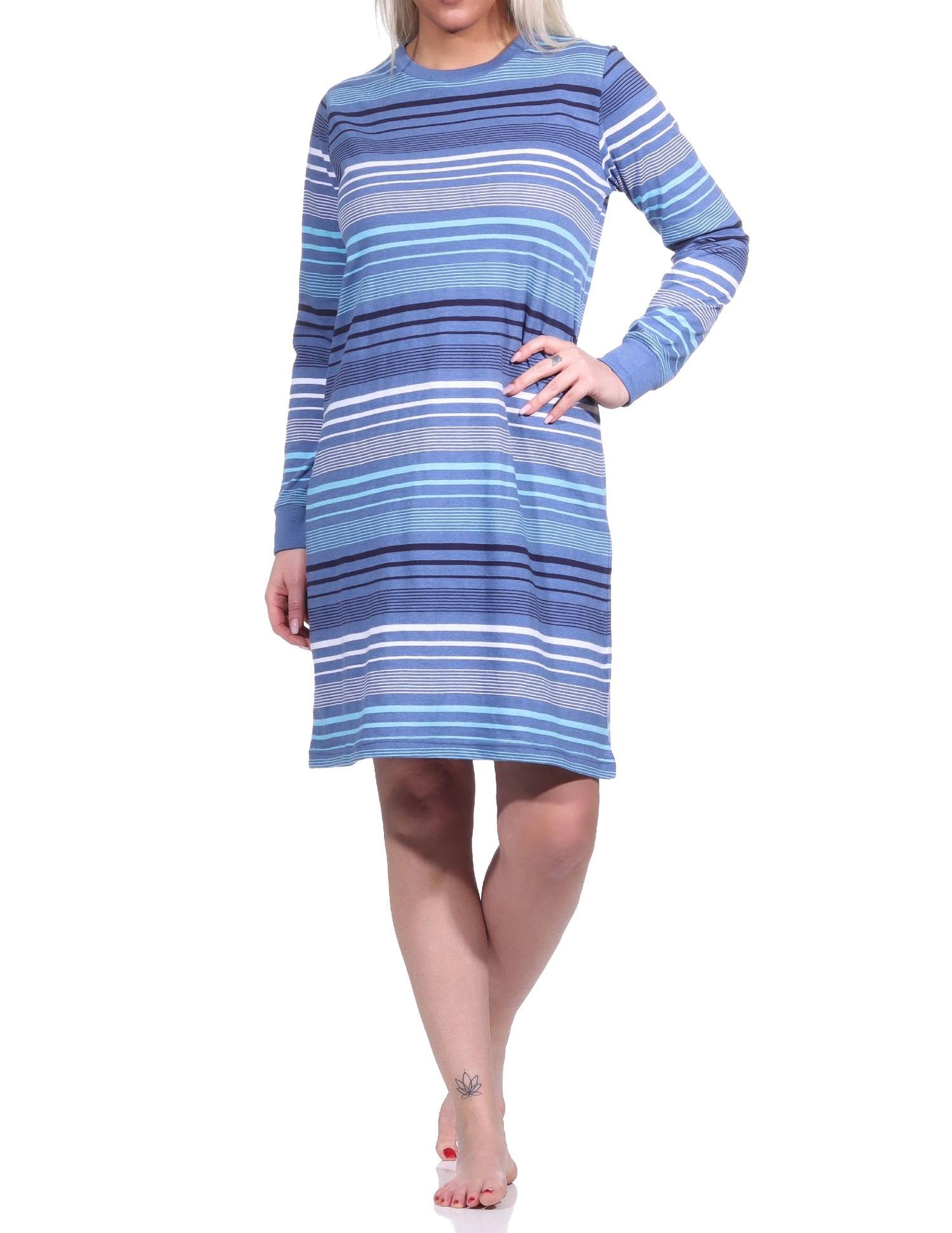 Damen Nachthemd langarm mit Bündchen in Streifenoptik - auch in Übergrössen Damen Nachthemd langarm mit Bündchen in Streifenoptik - auch in Übergrössen