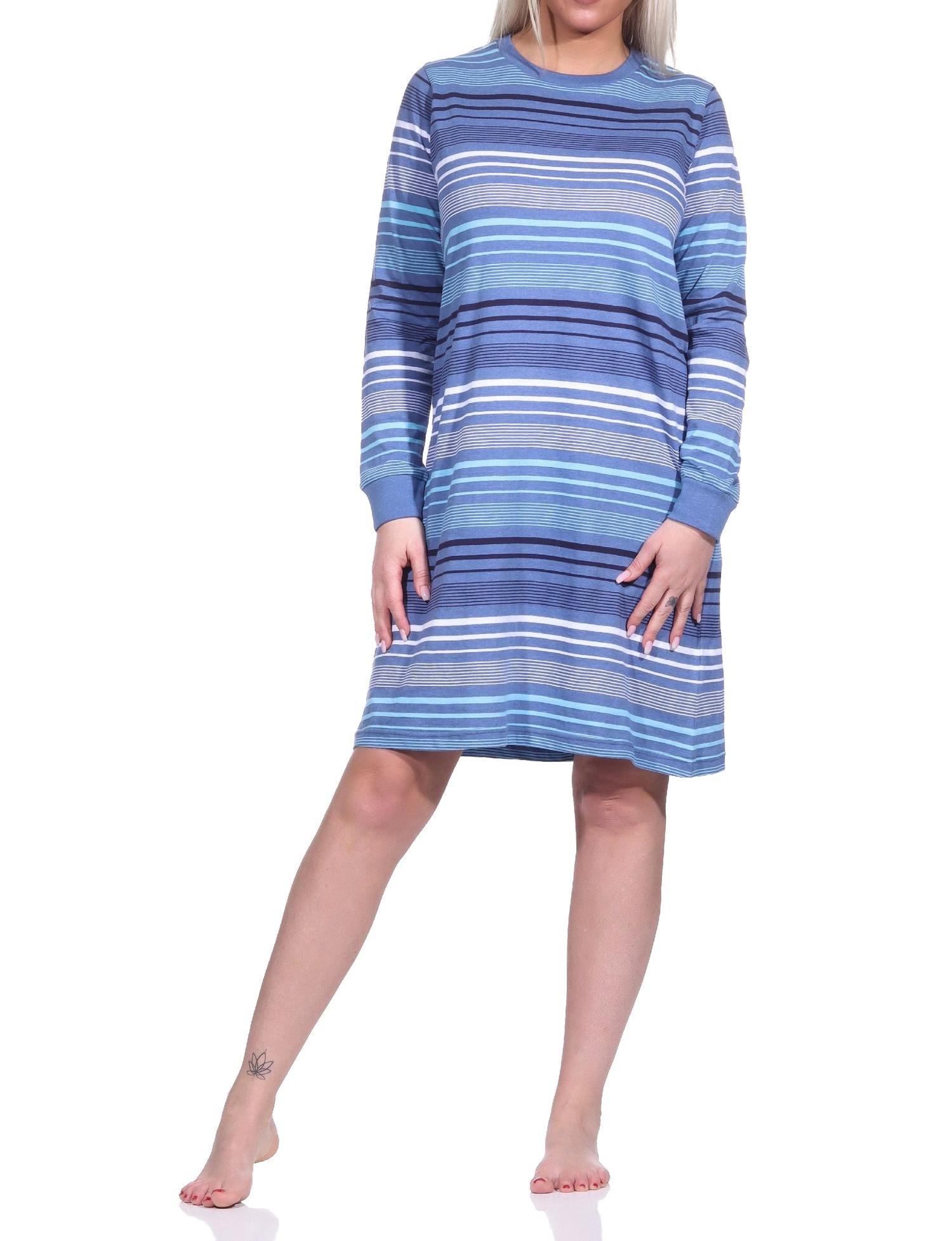 Damen Nachthemd langarm mit Bündchen in Streifenoptik - auch in Übergrössen