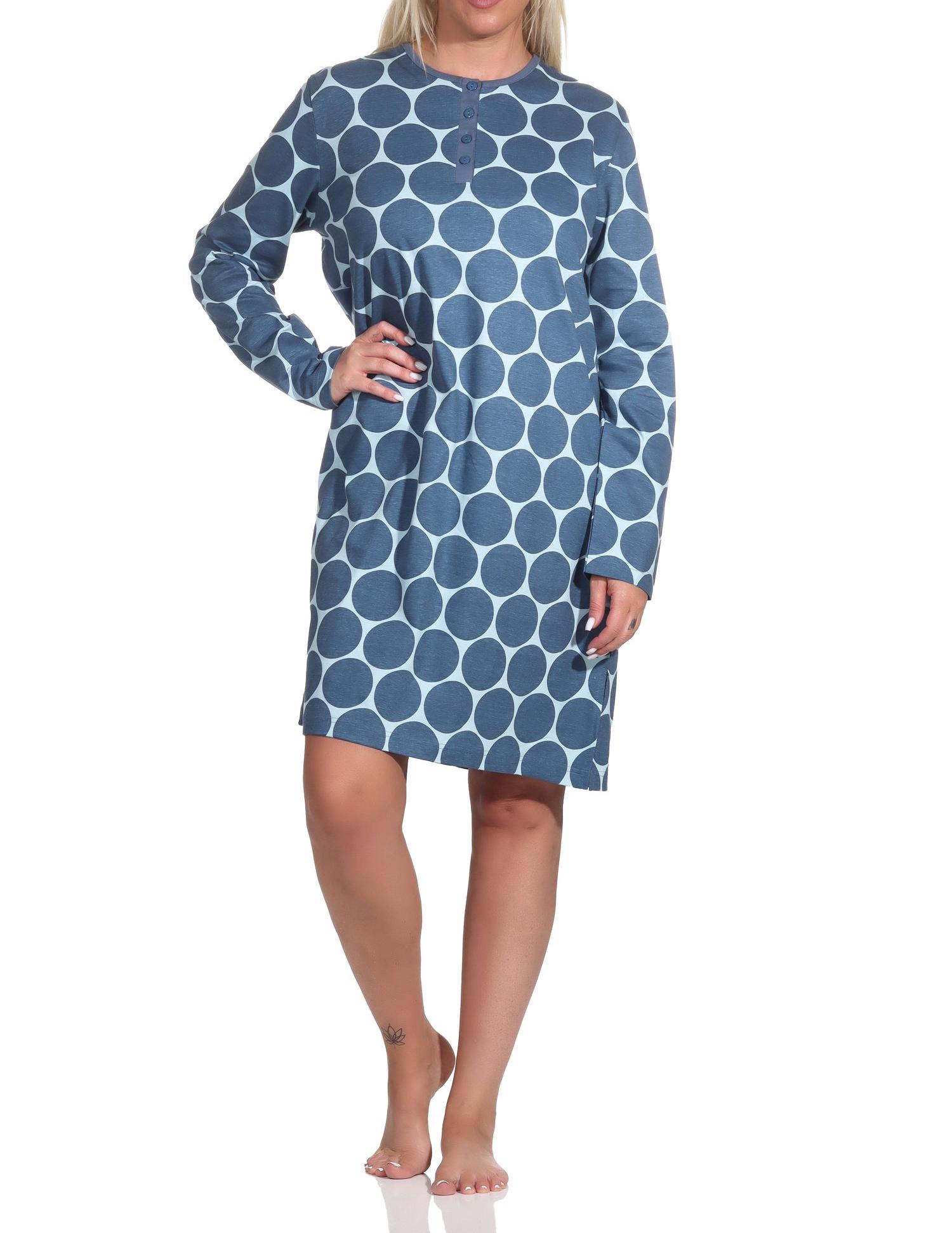Elegantes Damen Nachthemd langarm in Tupfen / Punkte Optik