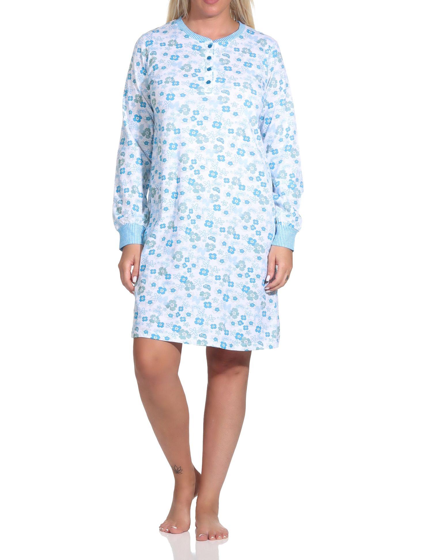 Damen Nachthemd langarm mit Bündchen an den Ärmeln in toller floraler Optik