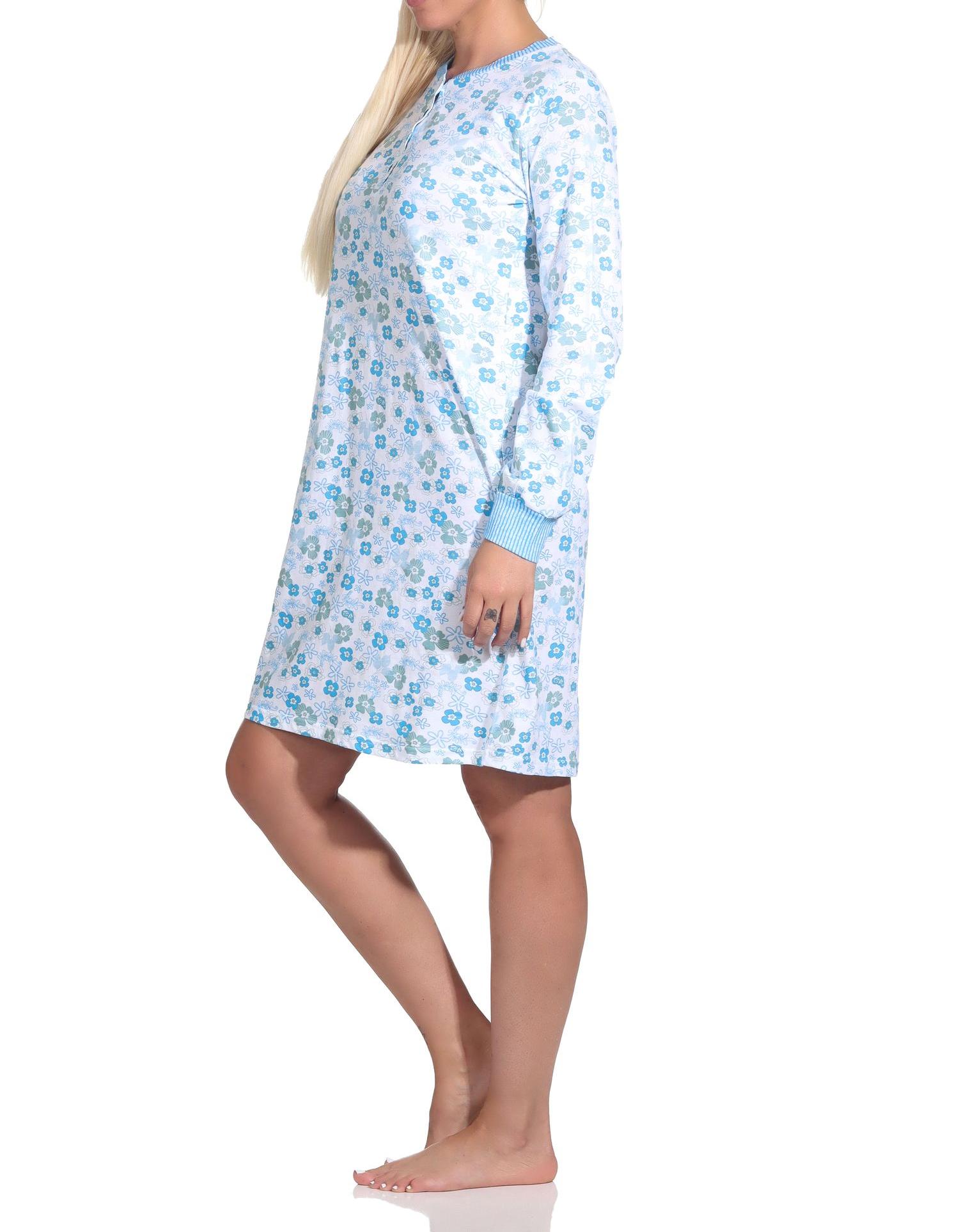Damen Nachthemd langarm mit Bündchen an den Ärmeln in toller floraler Optik