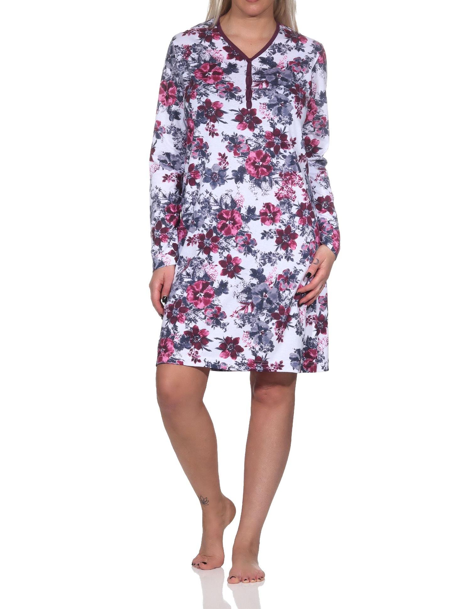Damen Nachthemd langarm Sleepshirt in floralem Design - auch in Übergrössen
