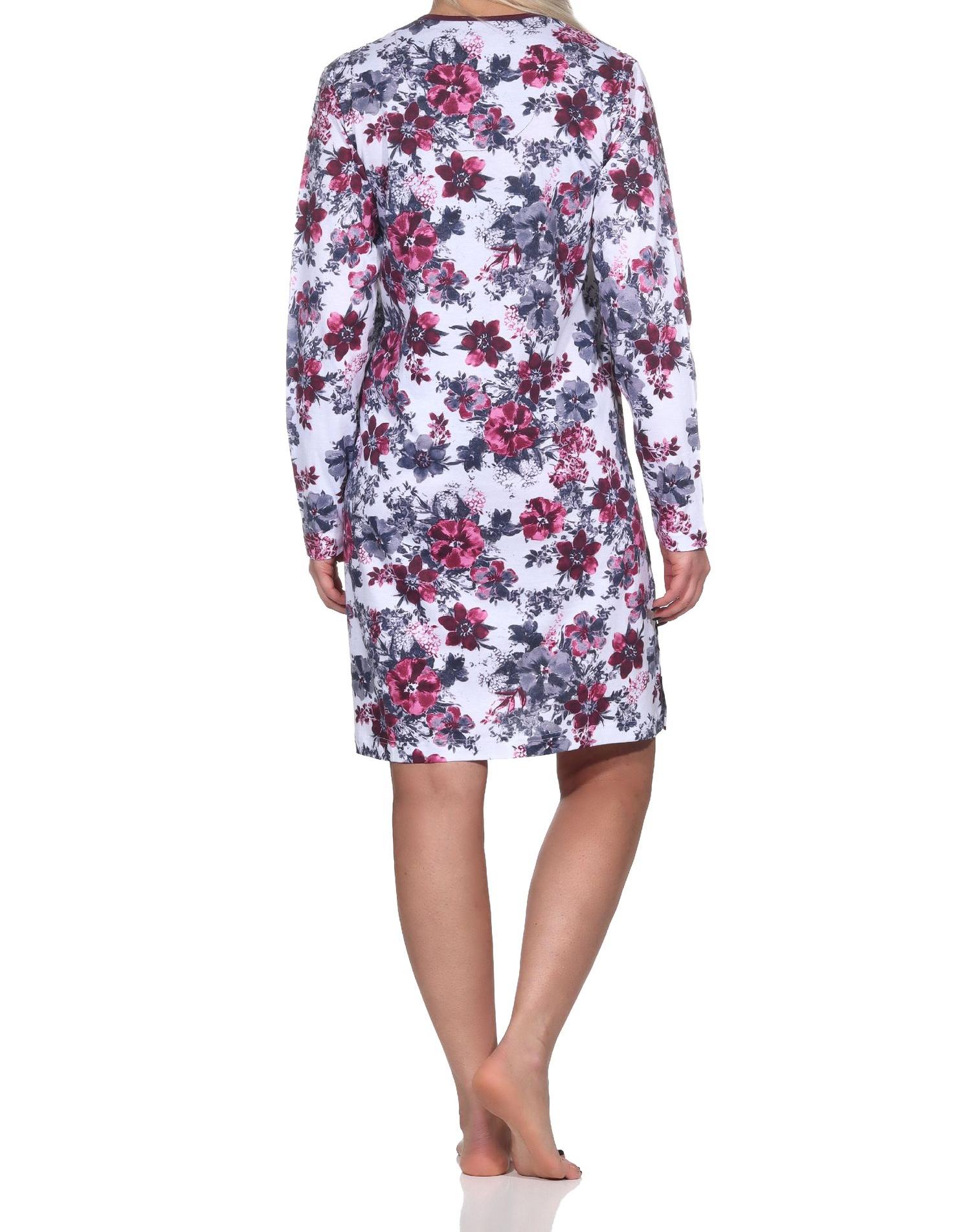 Damen Nachthemd langarm Sleepshirt in floralem Design - auch in Übergrössen