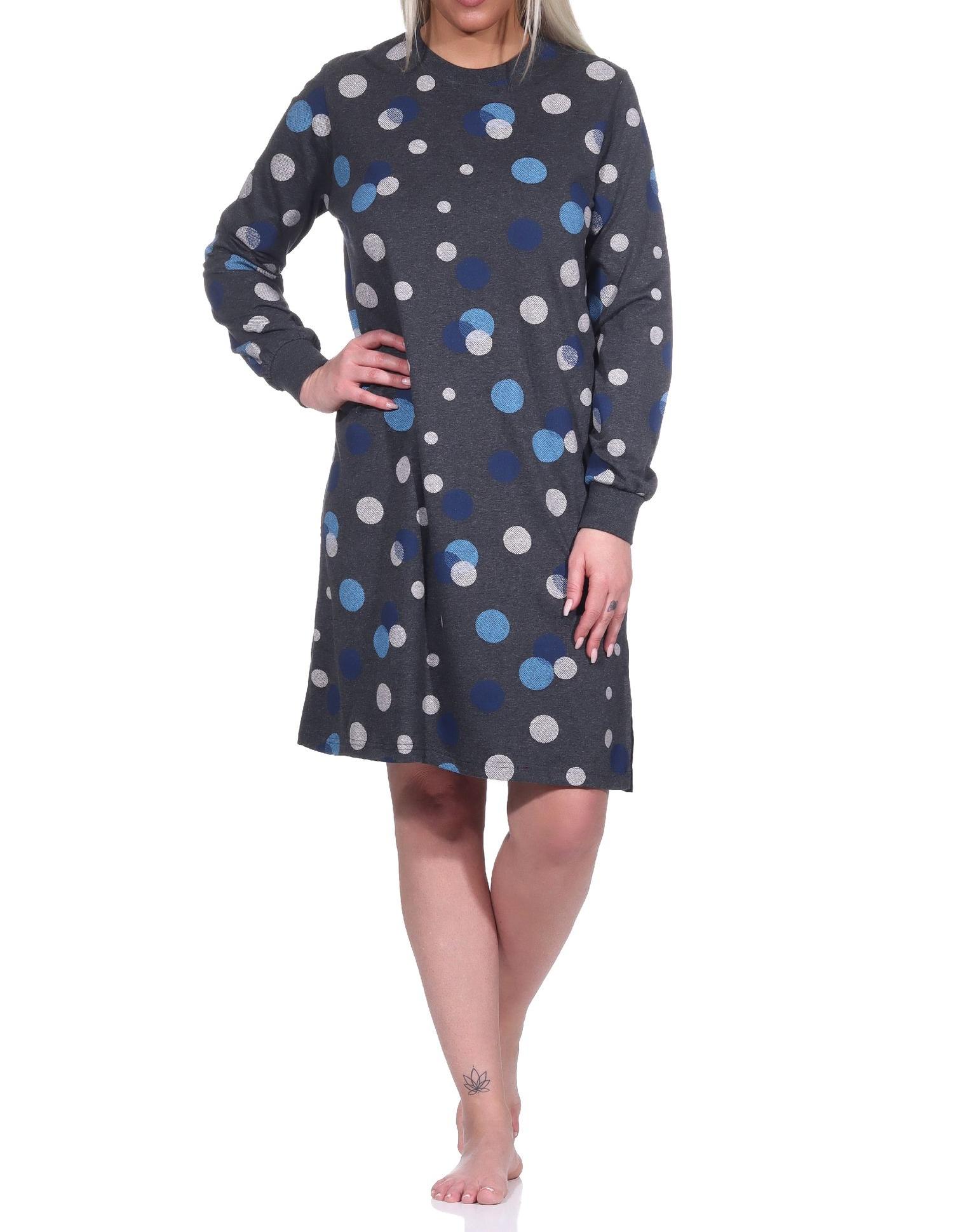 Damen langarm Nachthemd mit Bündchen in Punkte / Tupfen Look
