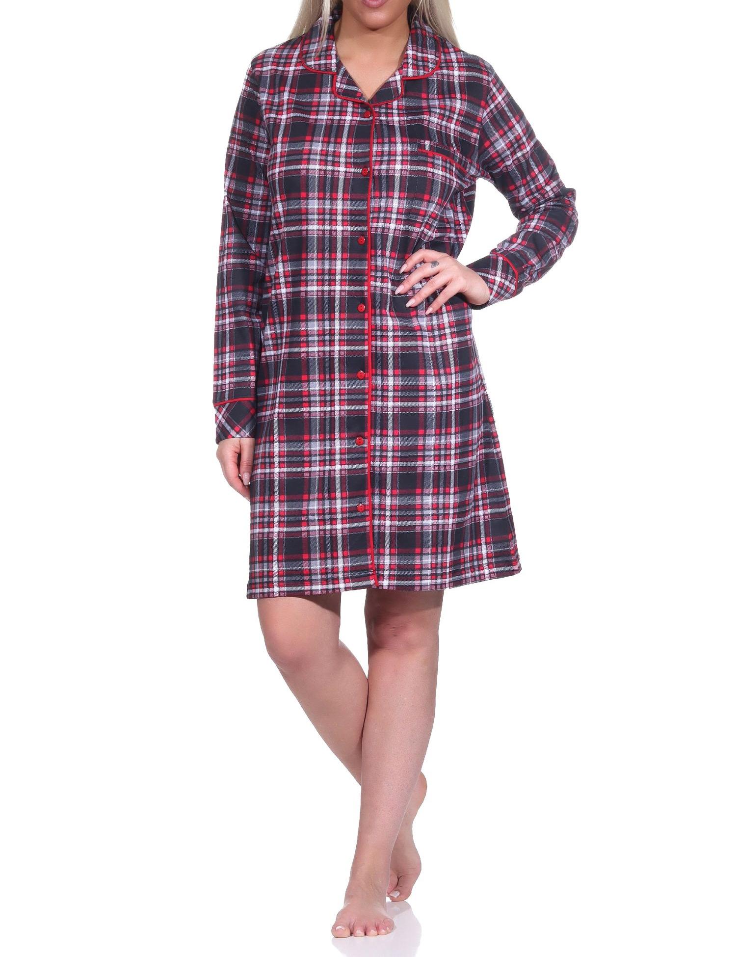 Damen Nachthemd langarm zum durchknöpfen in eleganter Karo-Optik - auch in Übergrössen