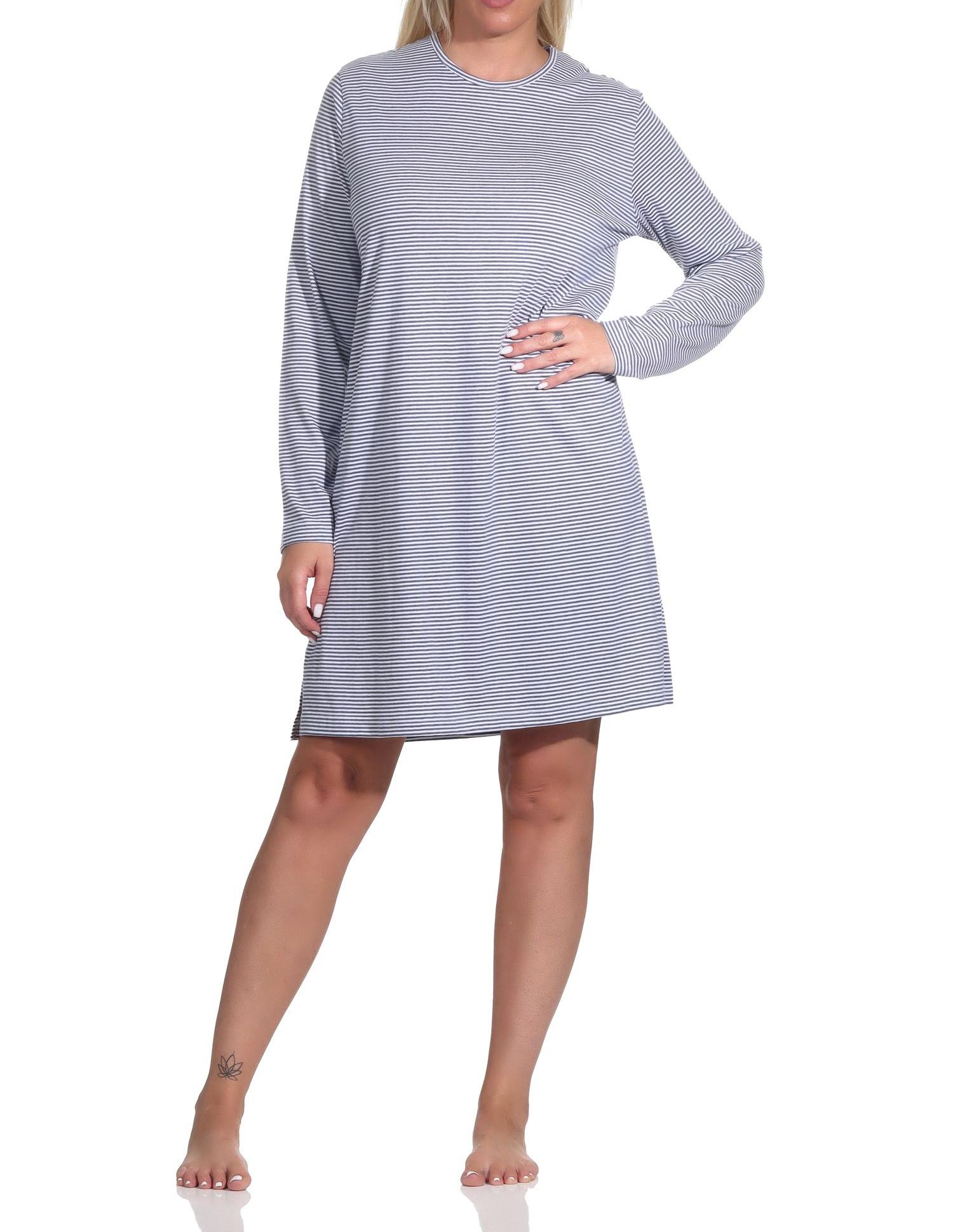 Damen Nachthemd Bigshirt langarm in Streifen - Ringel Optik