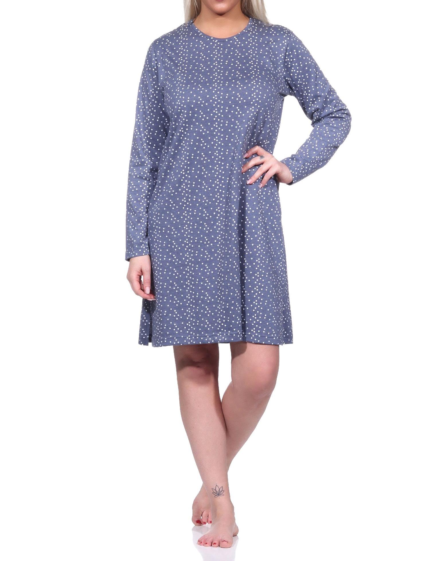 Damen Nachthemd langarm Bigshirt mit toller Tupfenoptik